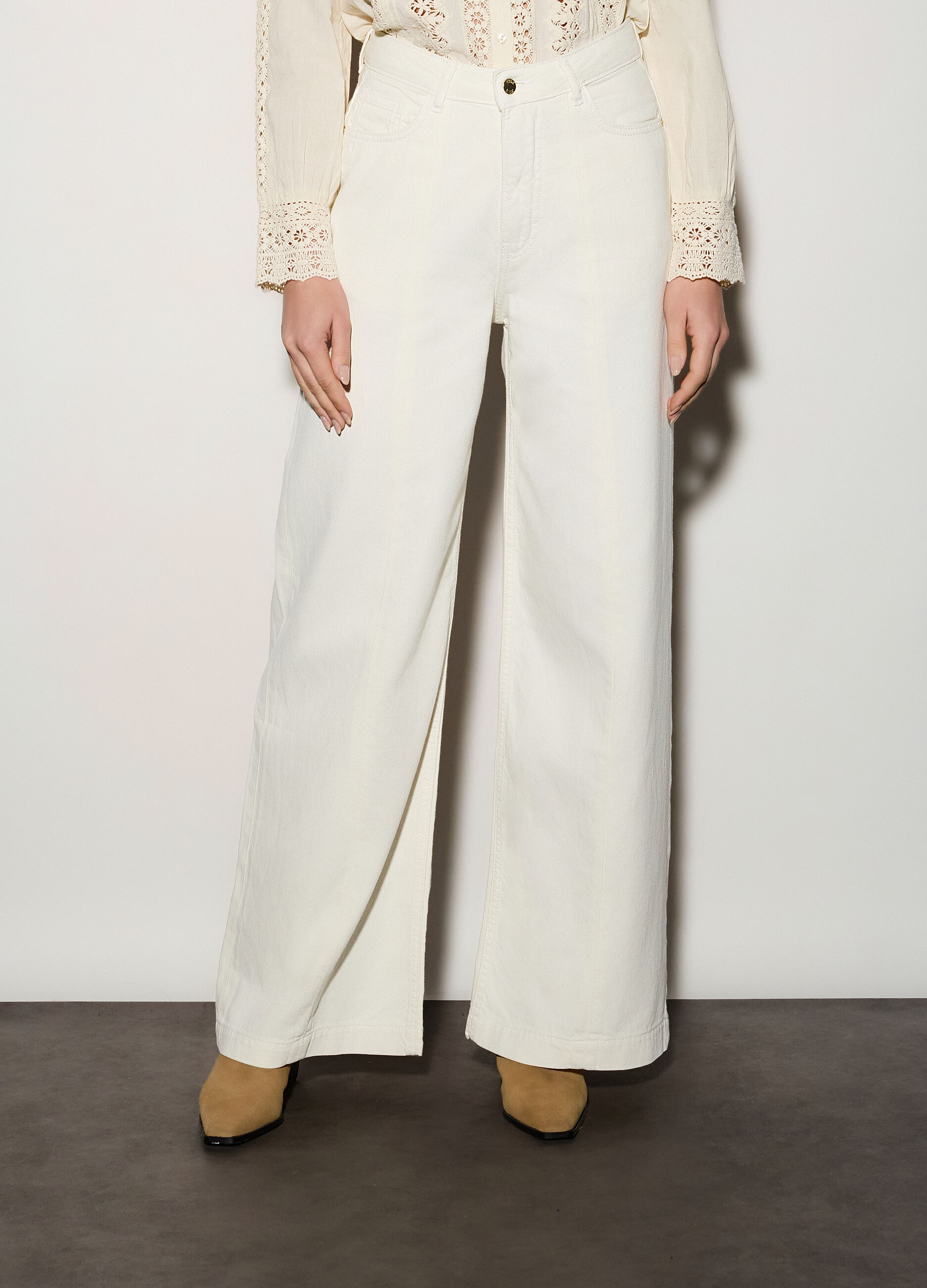 Pantaloni wide leg in denim donna_1