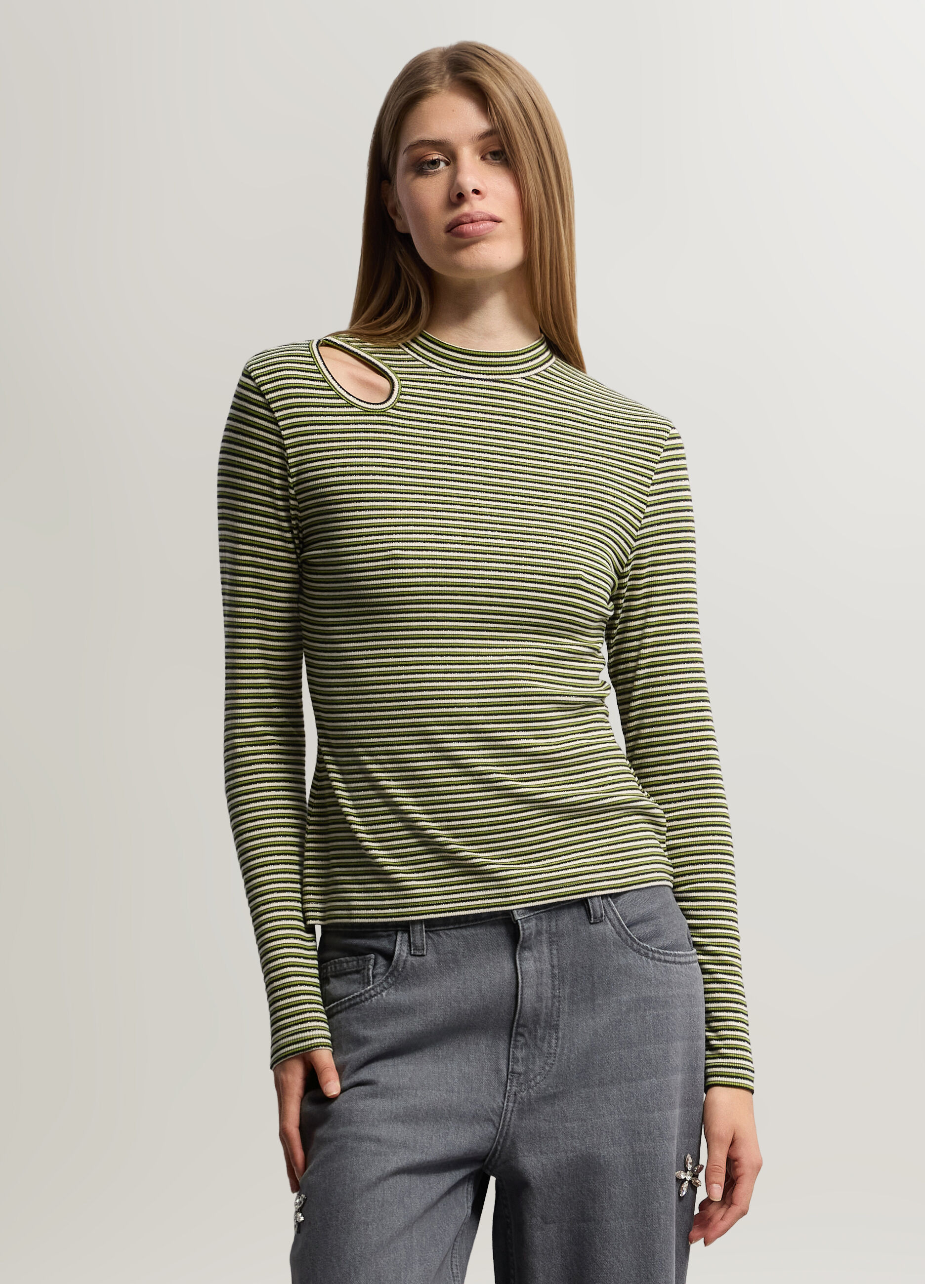 T-shirt girocollo in costina donna_0