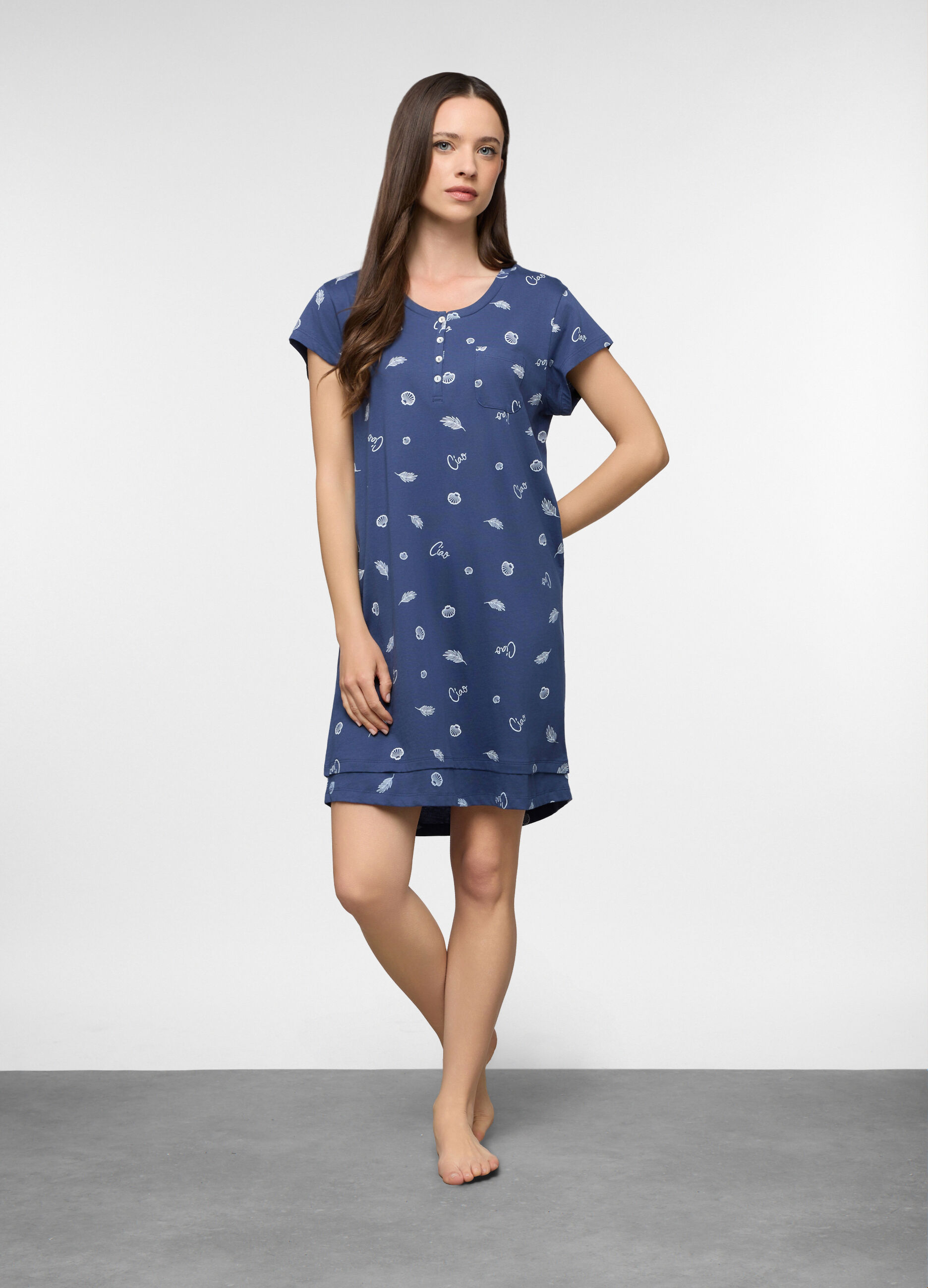 Camicia da notte corta in jersey di puro cotone donna_0