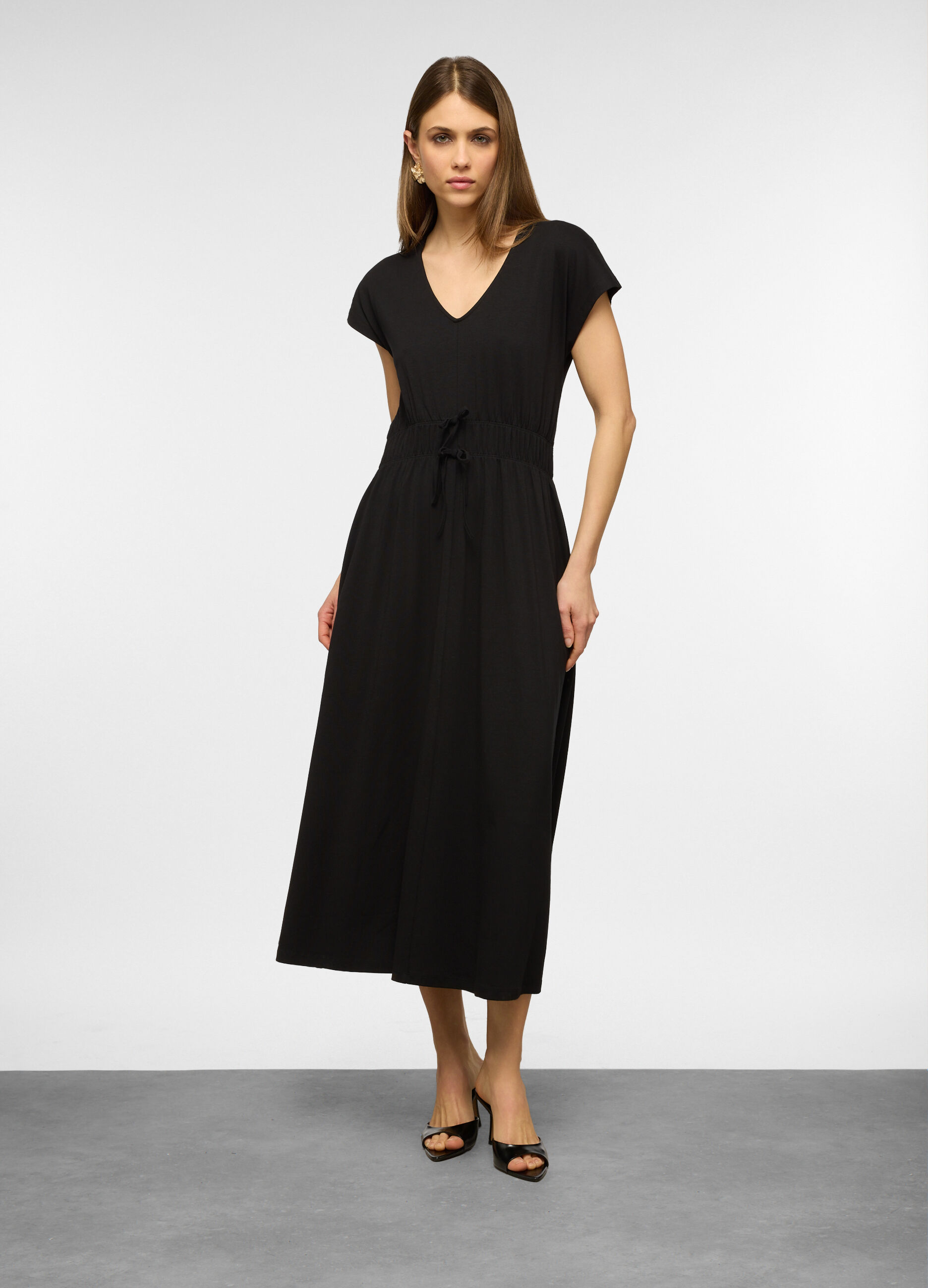 Vestito lungo in jersey di cotone stretch donna_0