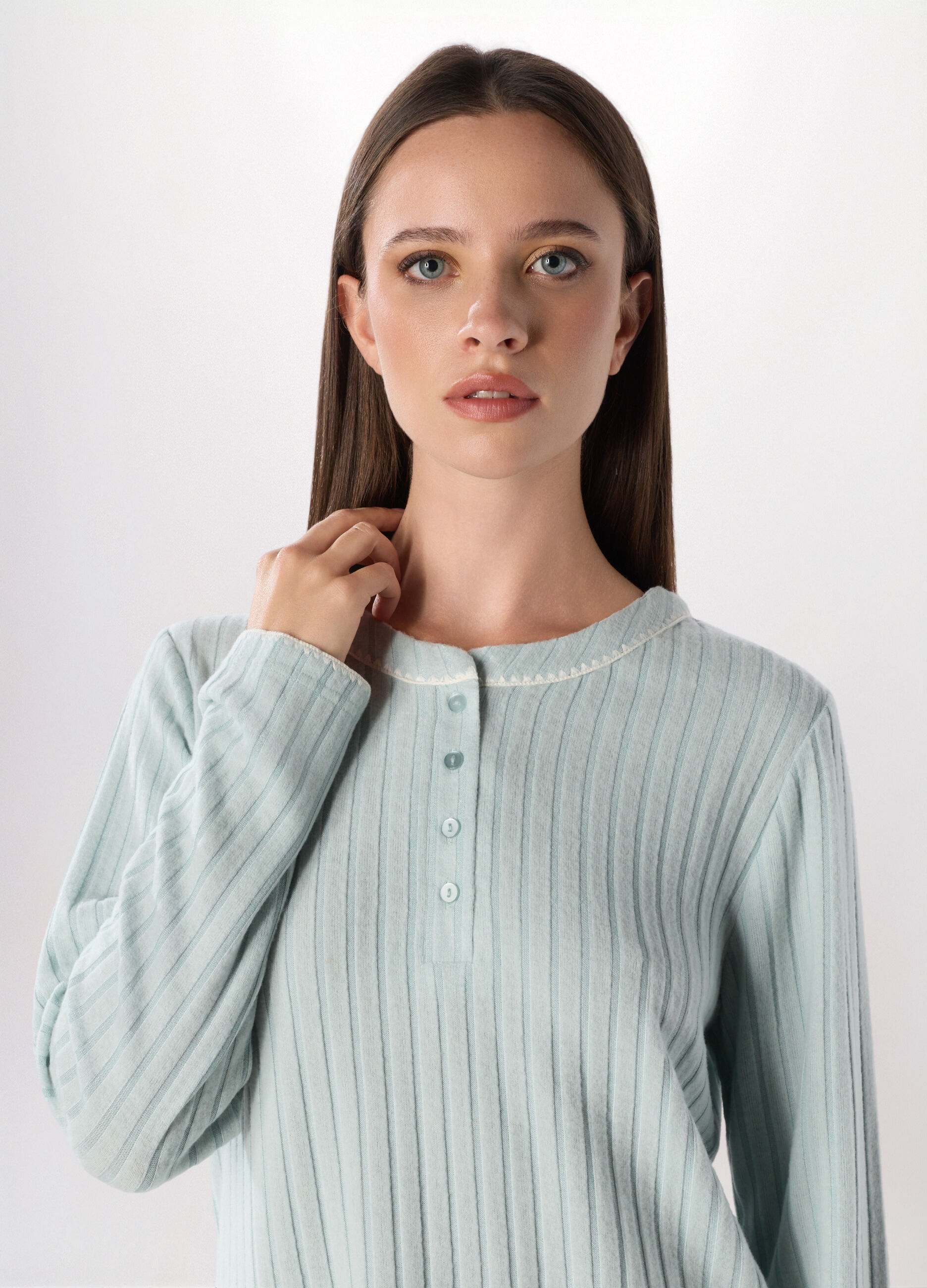 Top pigiama lungo a coste donna_2