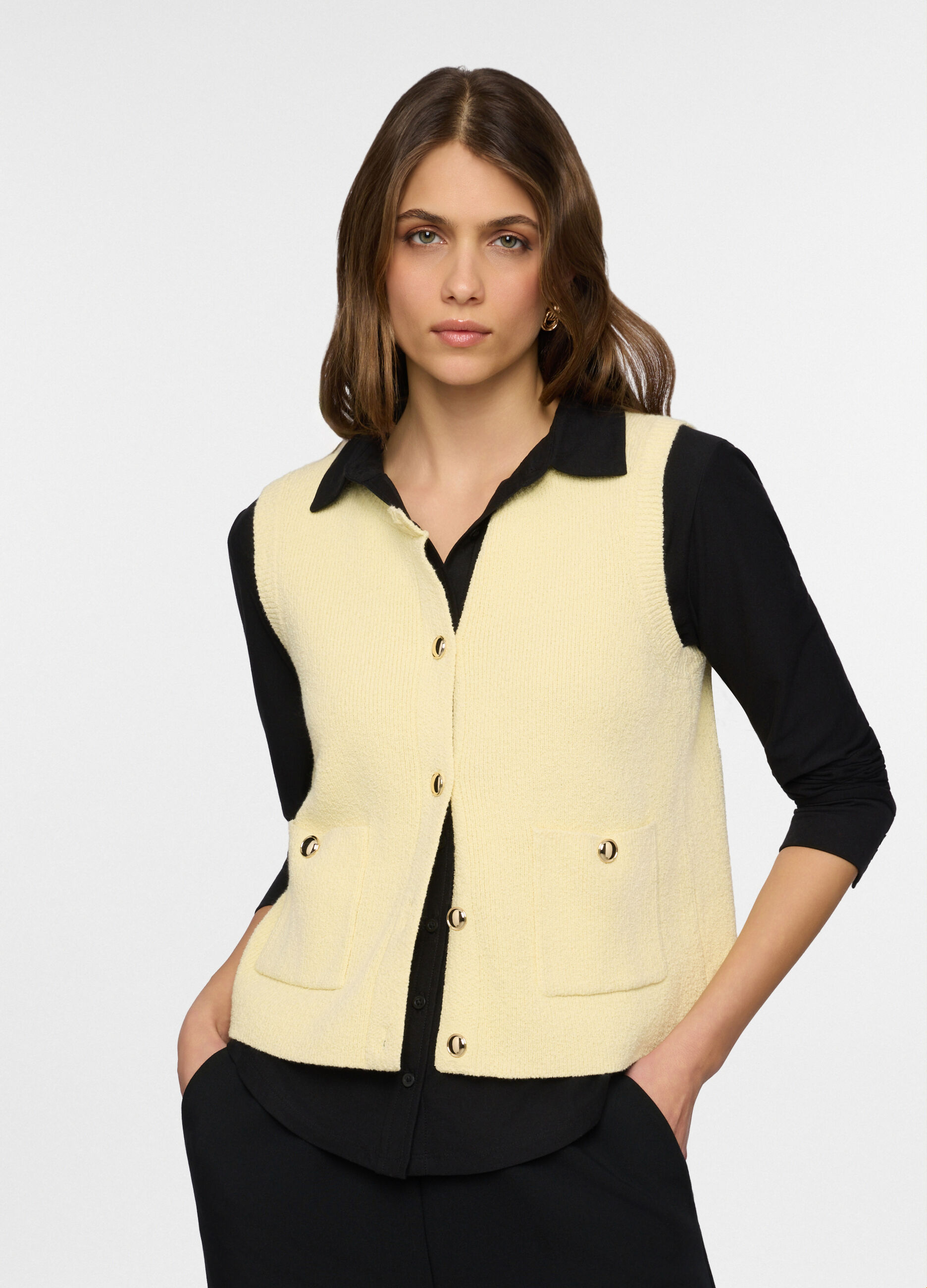 Gilet girocollo in costina donna_0