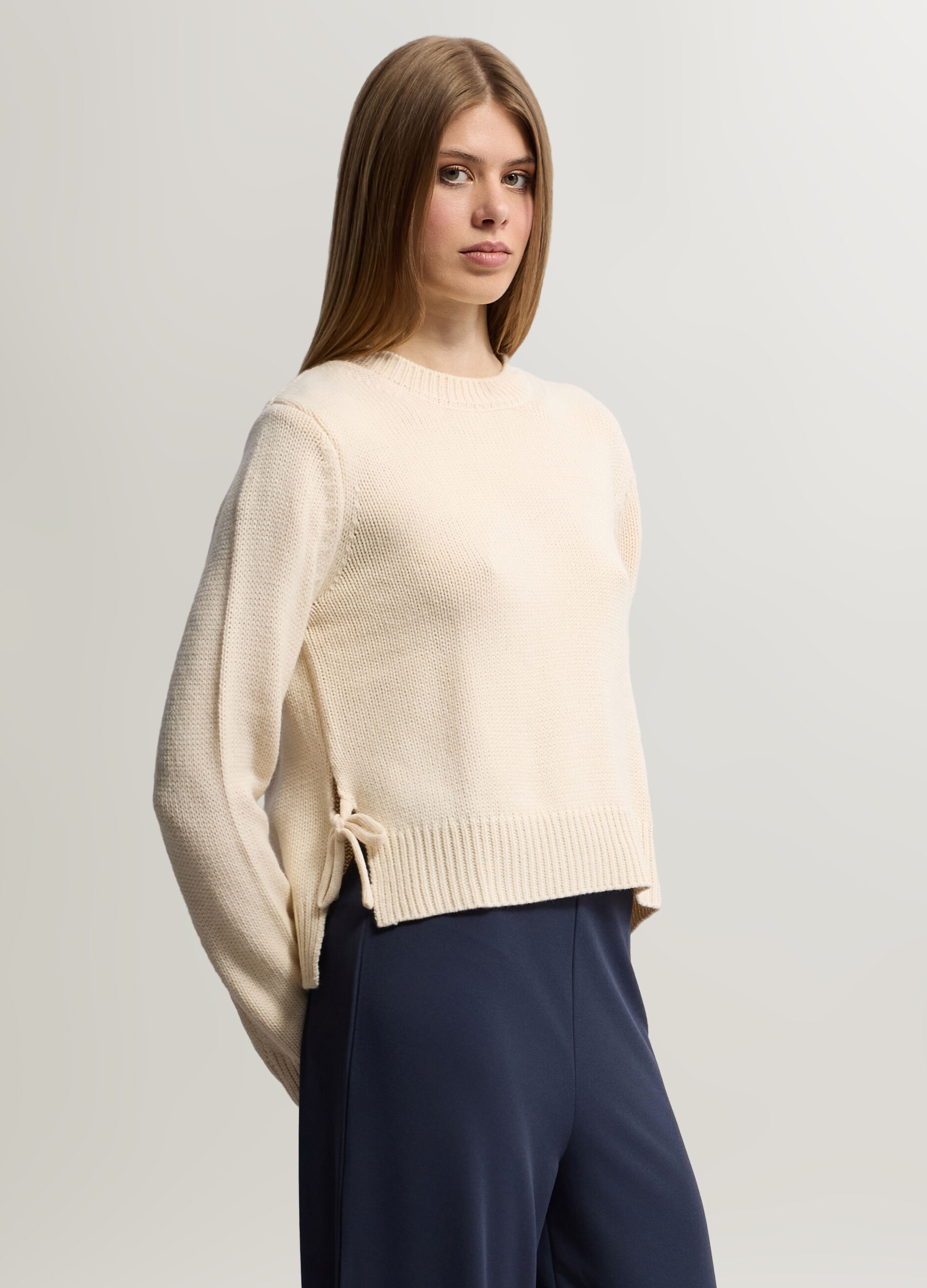 Pullover girocollo rasato misto lana donna_0