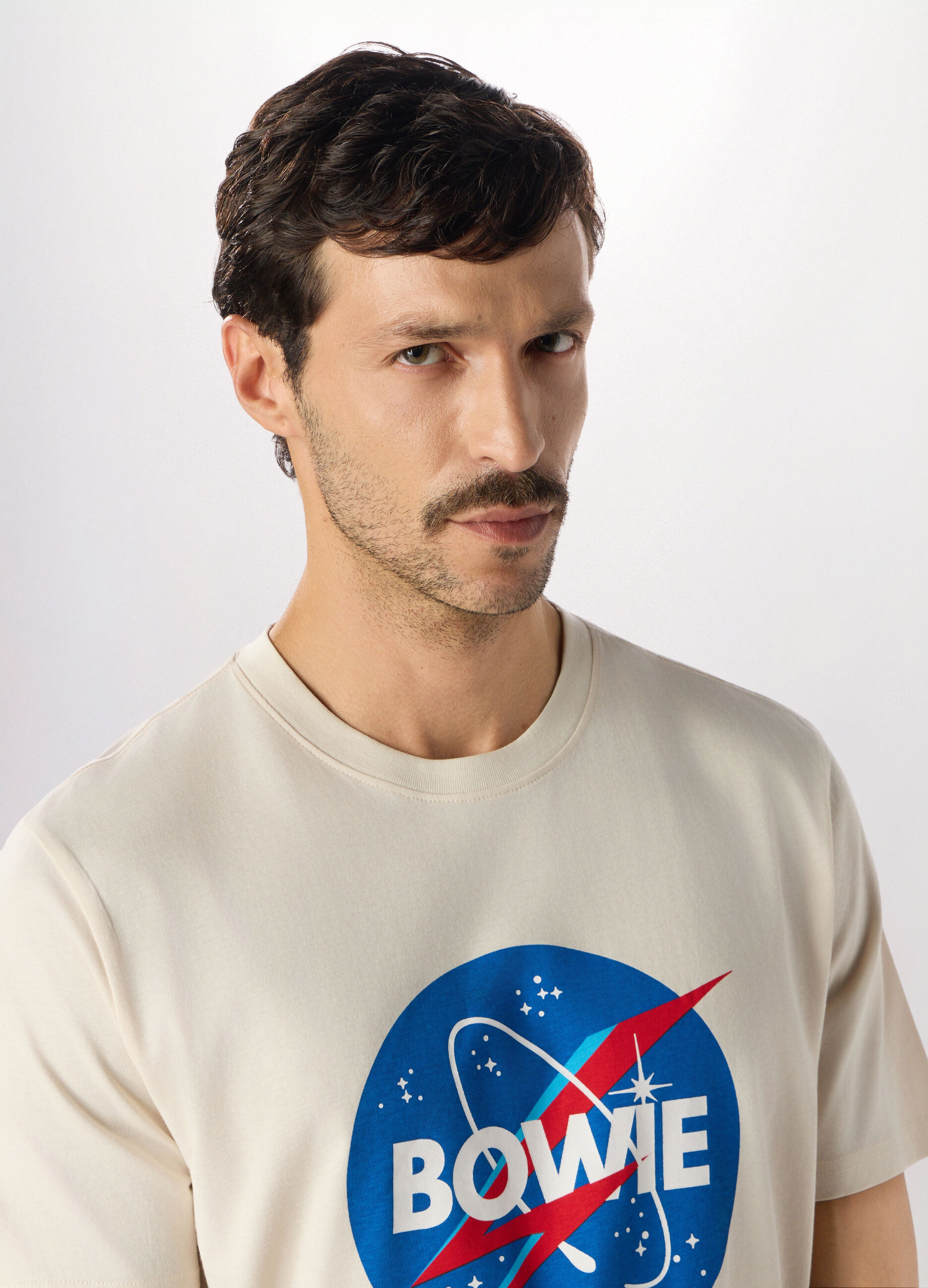 T-shirt girocollo con stampa David Bowie in cotone uomo_2