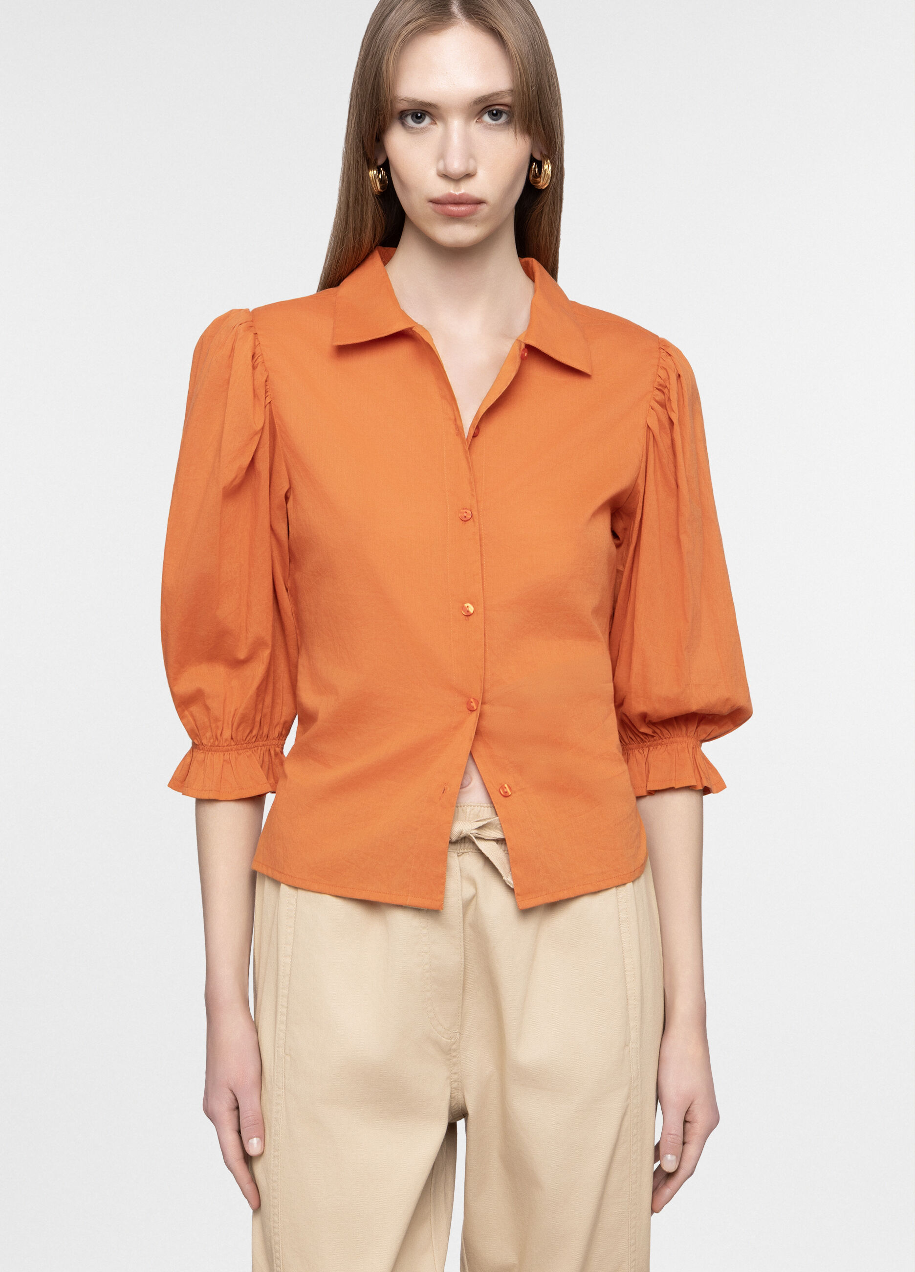 Camicia fit regular con colletto alla francese in puro cotone voile donna_0