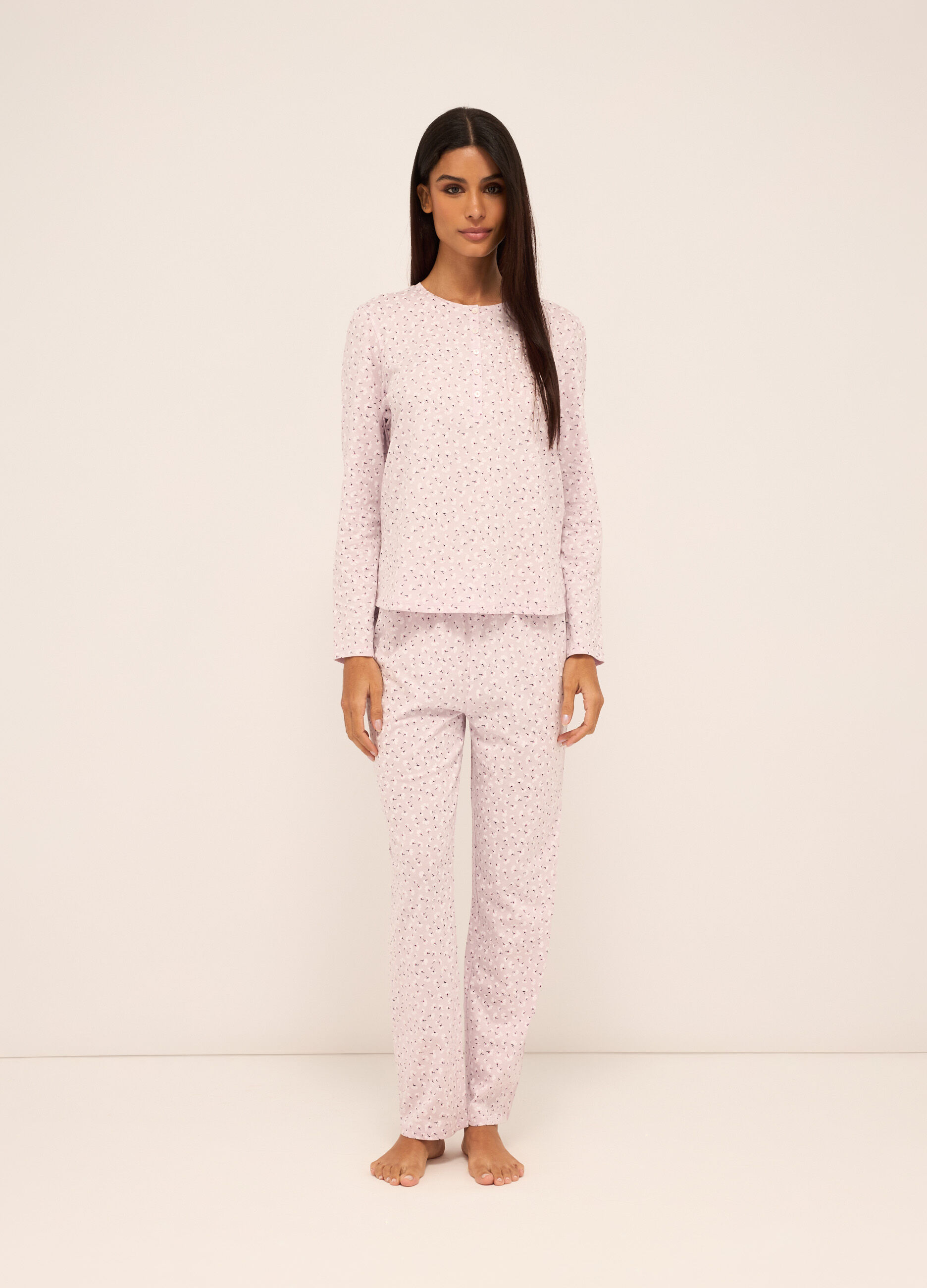 Set pigiama lungo in puro cotone donna_0