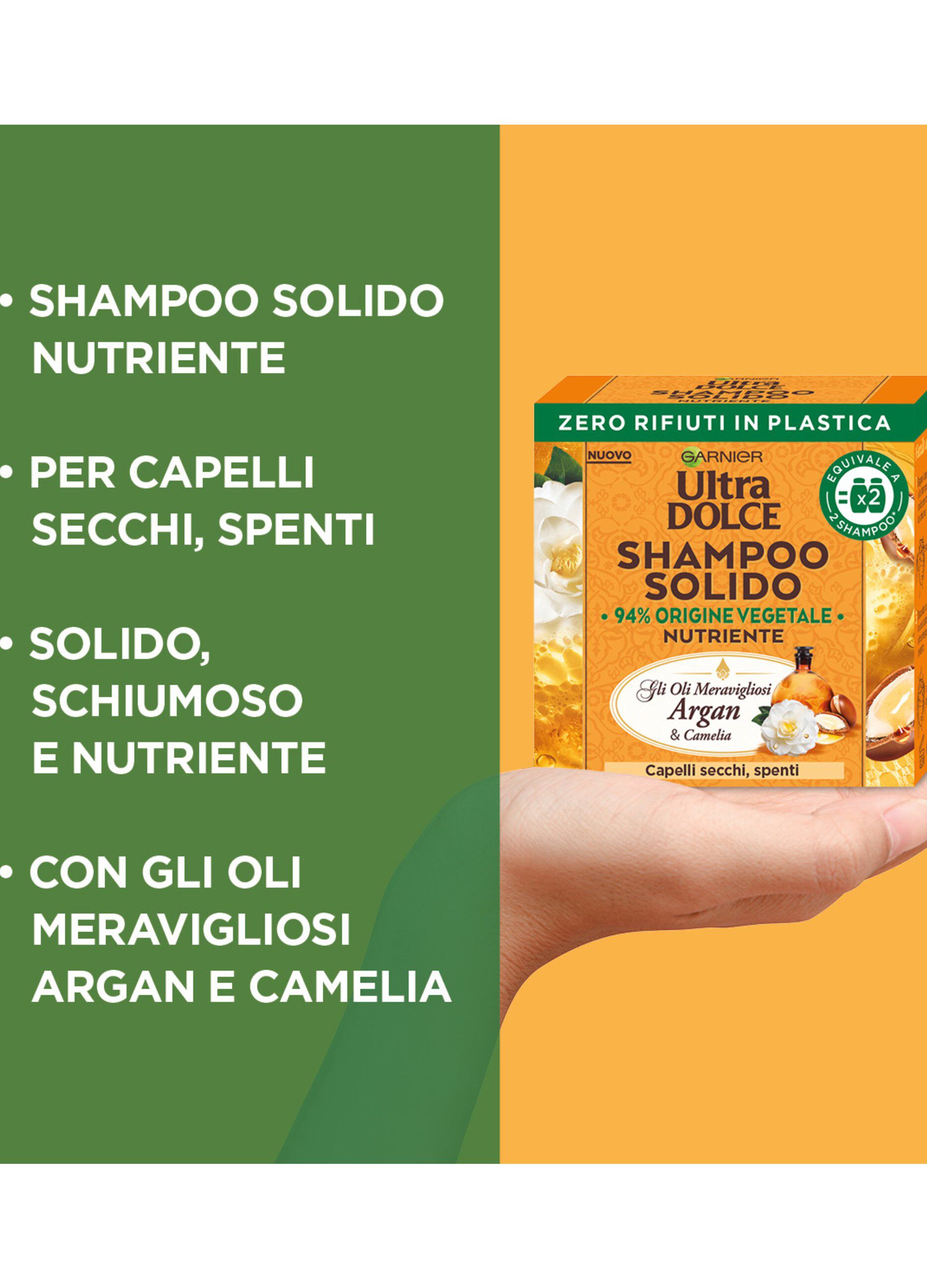 Garnier Ultra Dolce Shampoo Solido con Oli meravigliosi di Argan e Camelia, Per capelli secchi e spenti, Con packaging 100% ecologico plastic-free, 60 gr._2