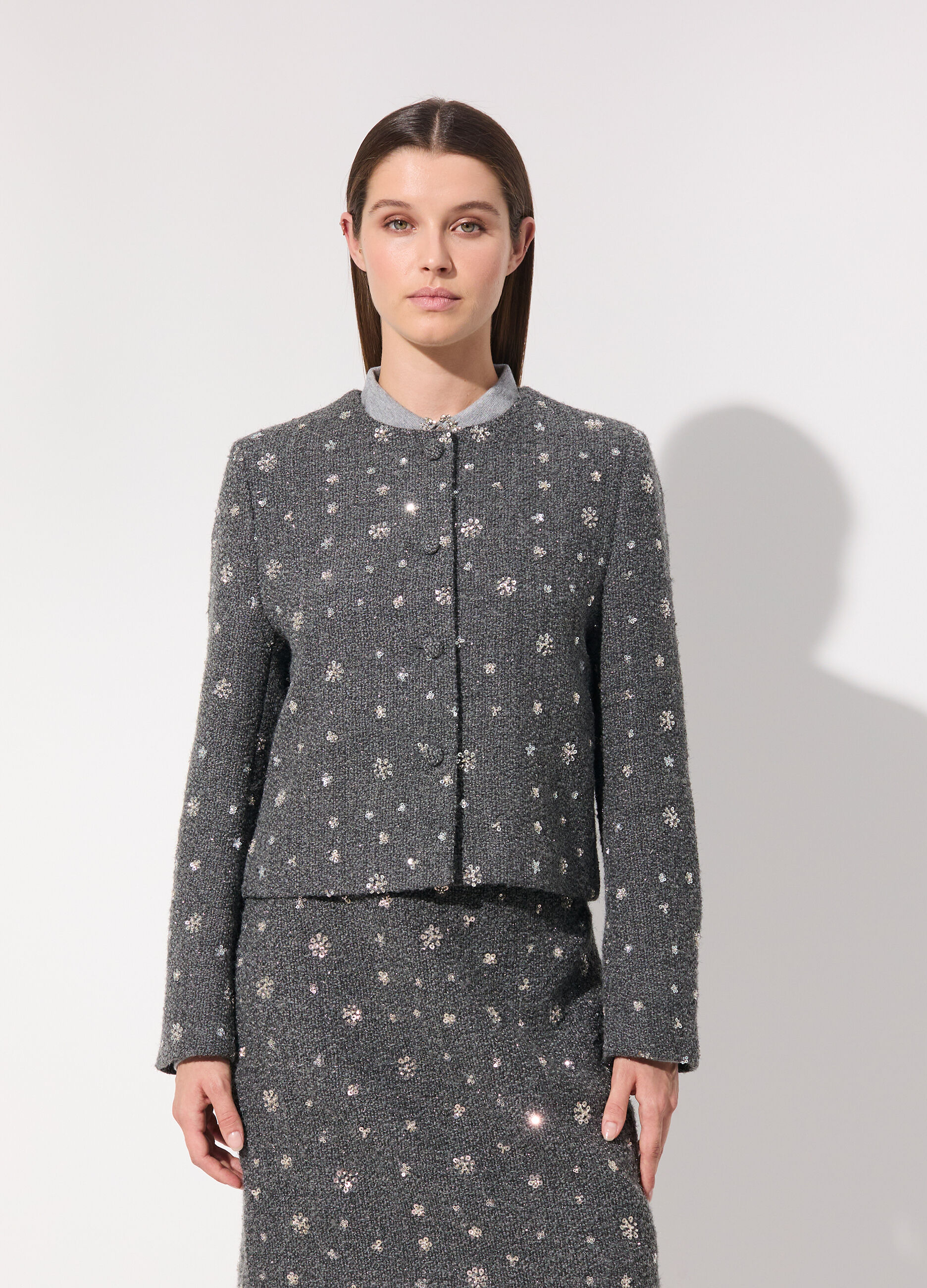 Giacca in bouclé misto lana con paillettes donna_1