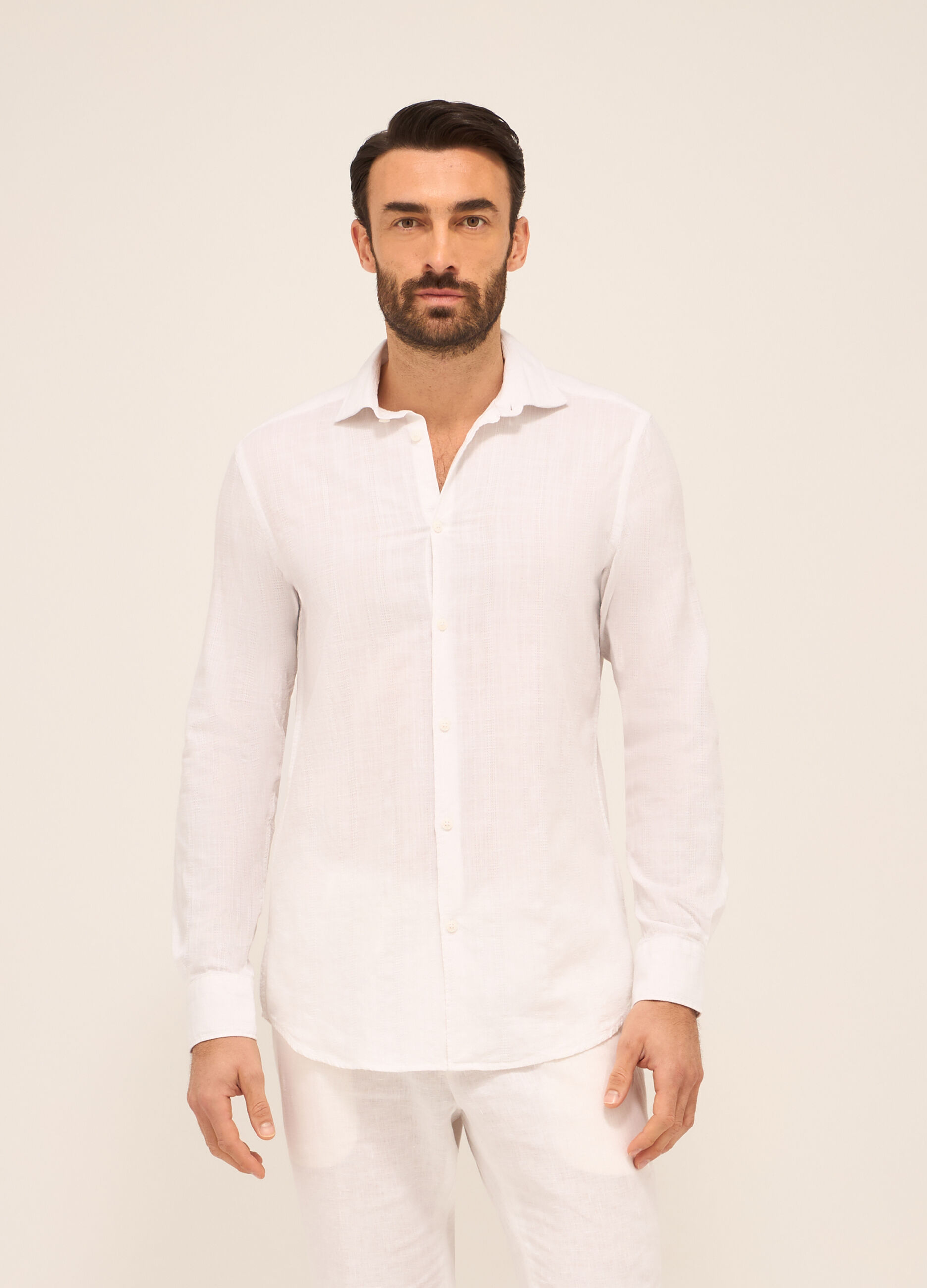 Camicia slim fit in puro cotone lavorato uomo_0