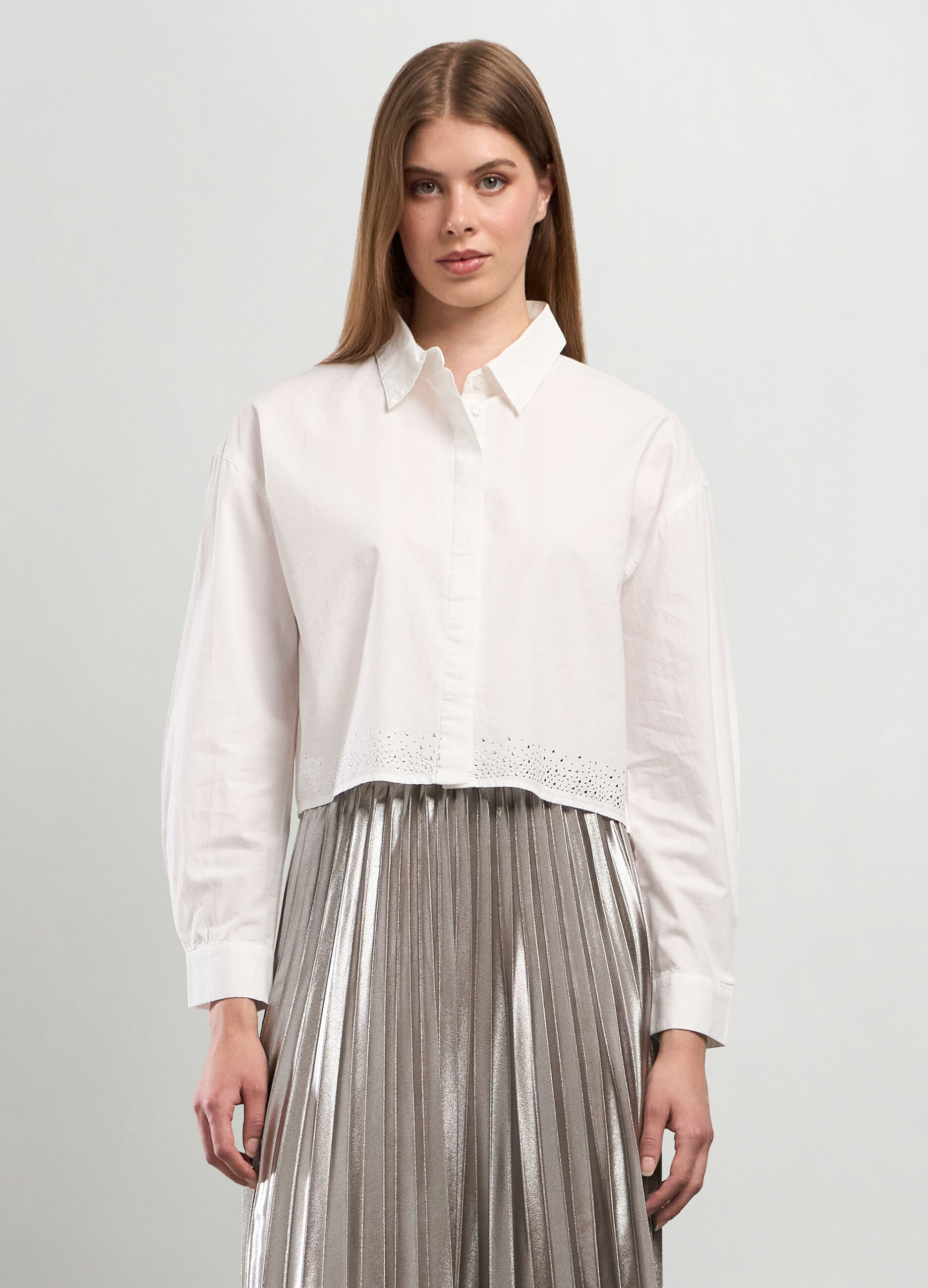 Camicia in puro cotone con strass donna_0
