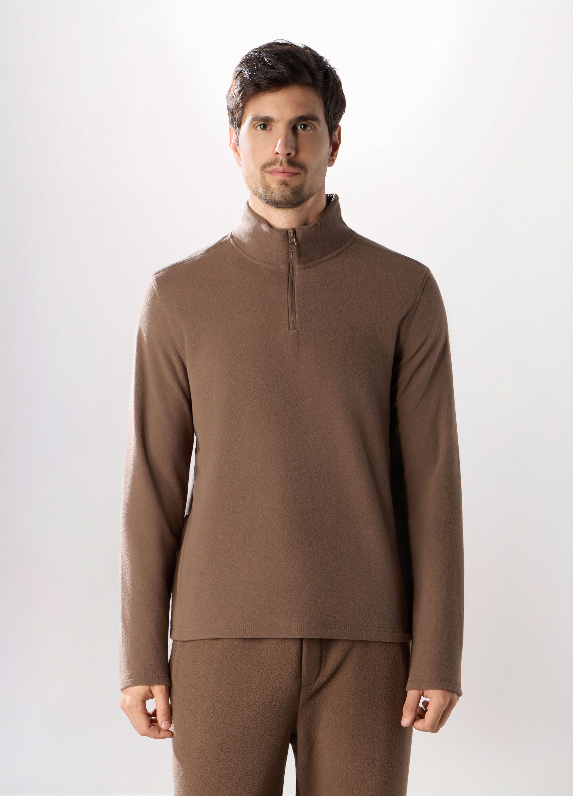 Lupetto con zip in pile uomo_0