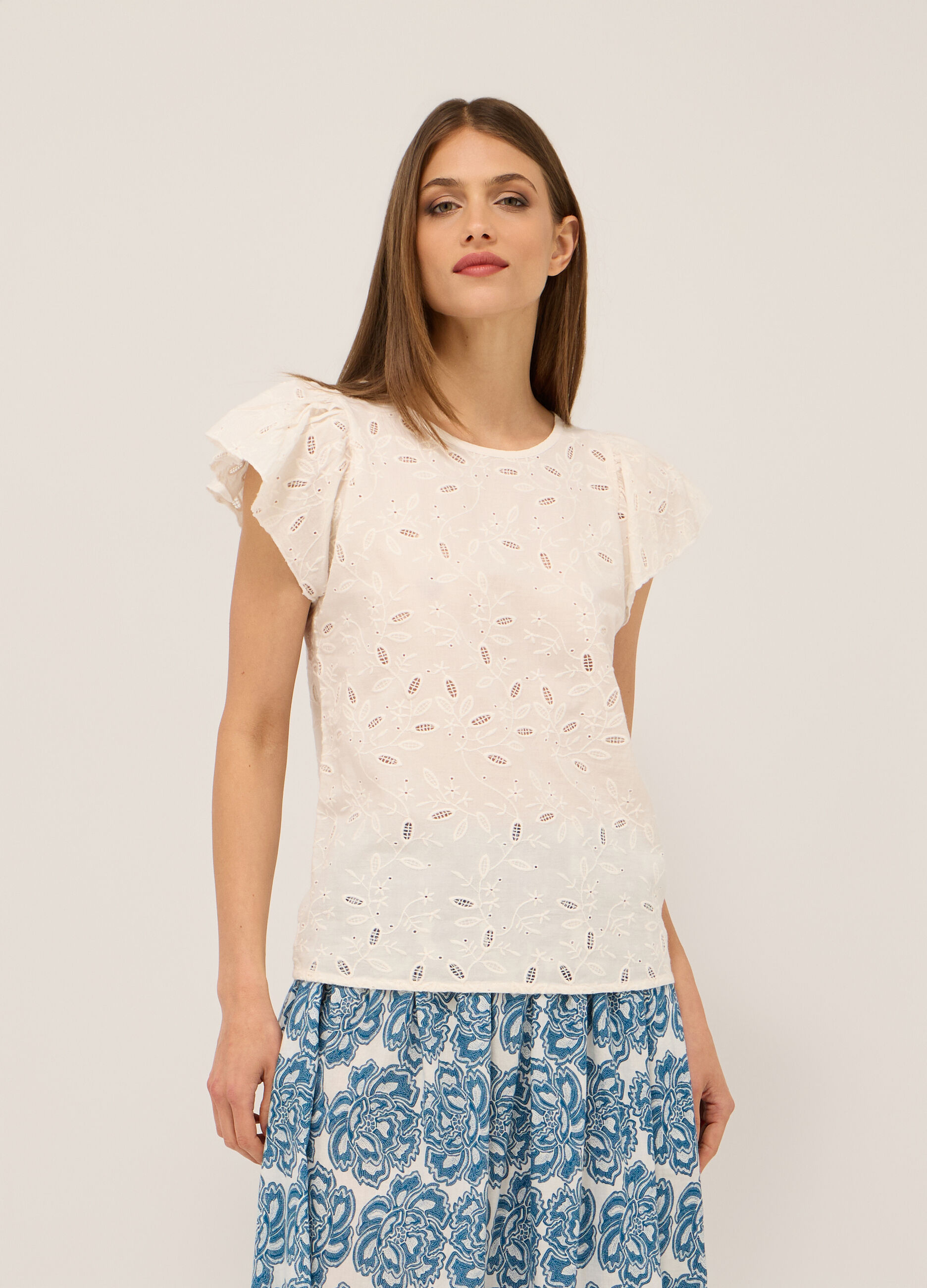 Blusa in puro cotone con ricami donna_0