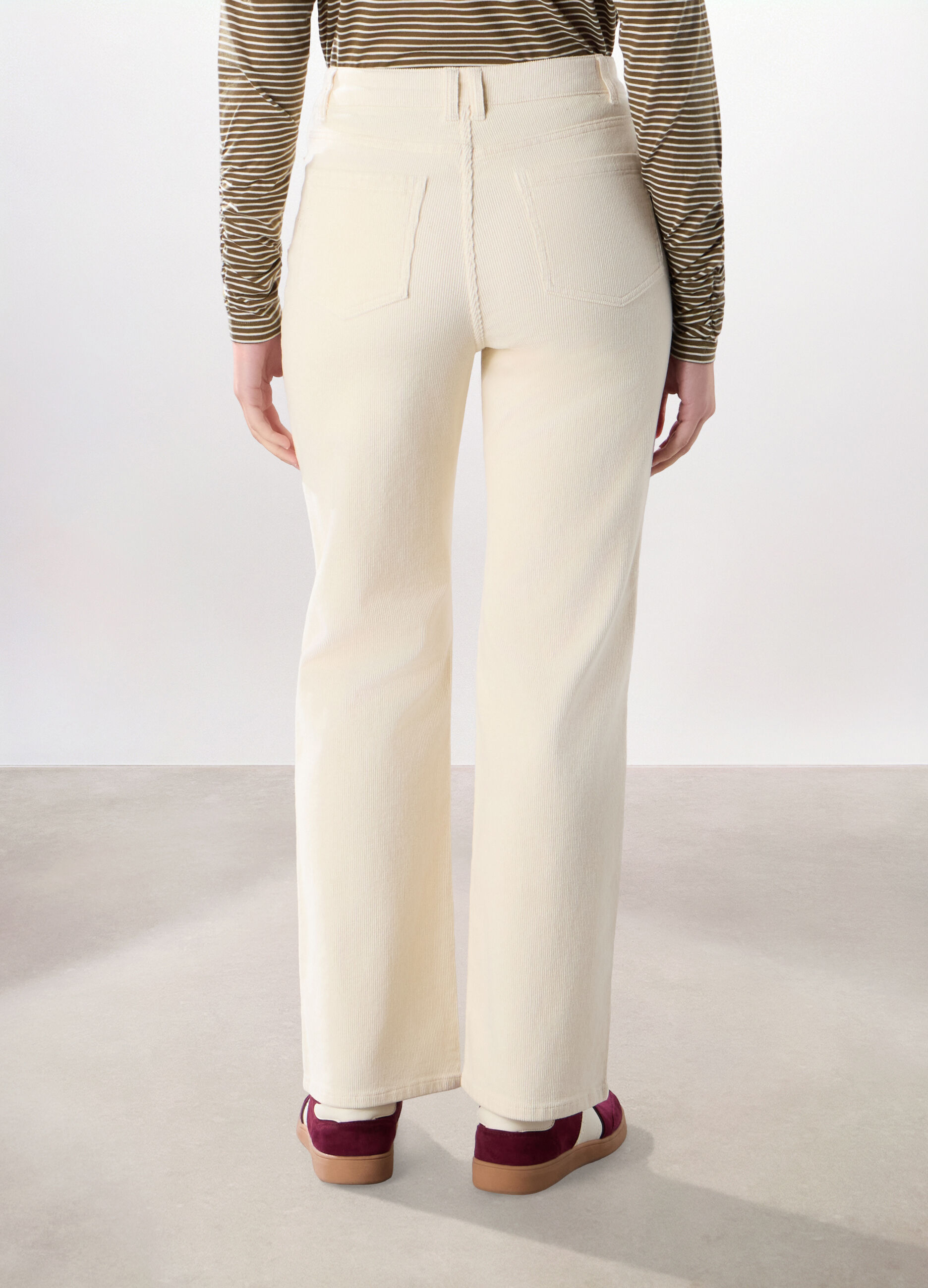 Pantaloni a coste di cotone stretch donna_1