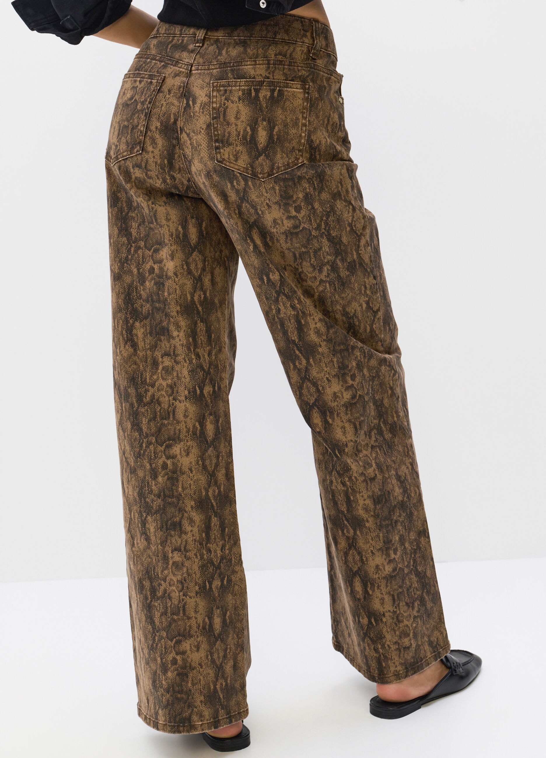 Pantaloni Wide Leg in denim di cotone stretch donna_1