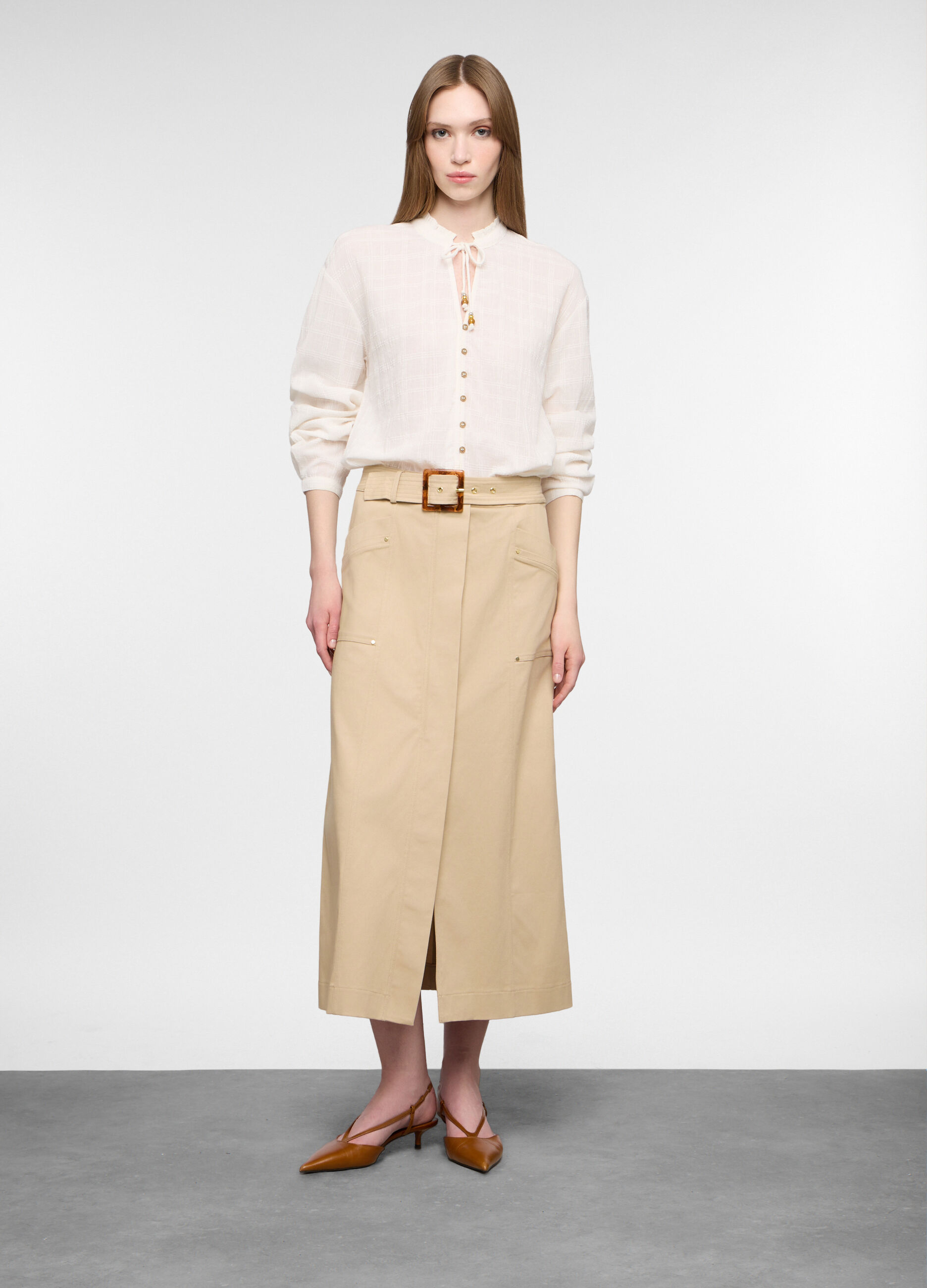 Gonna lunga in twill di cotone stretch donna_0