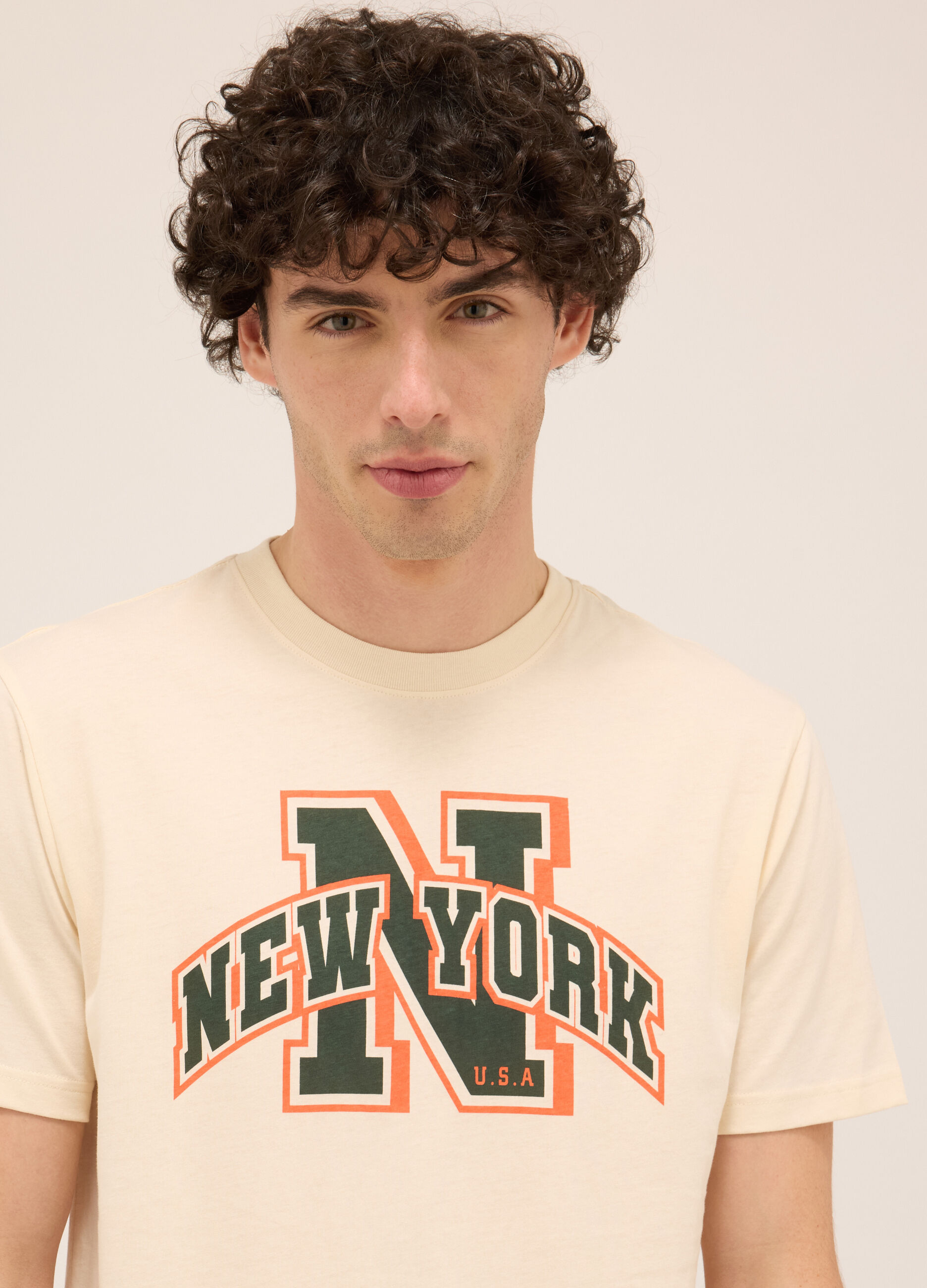T-shirt girocollo in puro cotone con stampa uomo_2