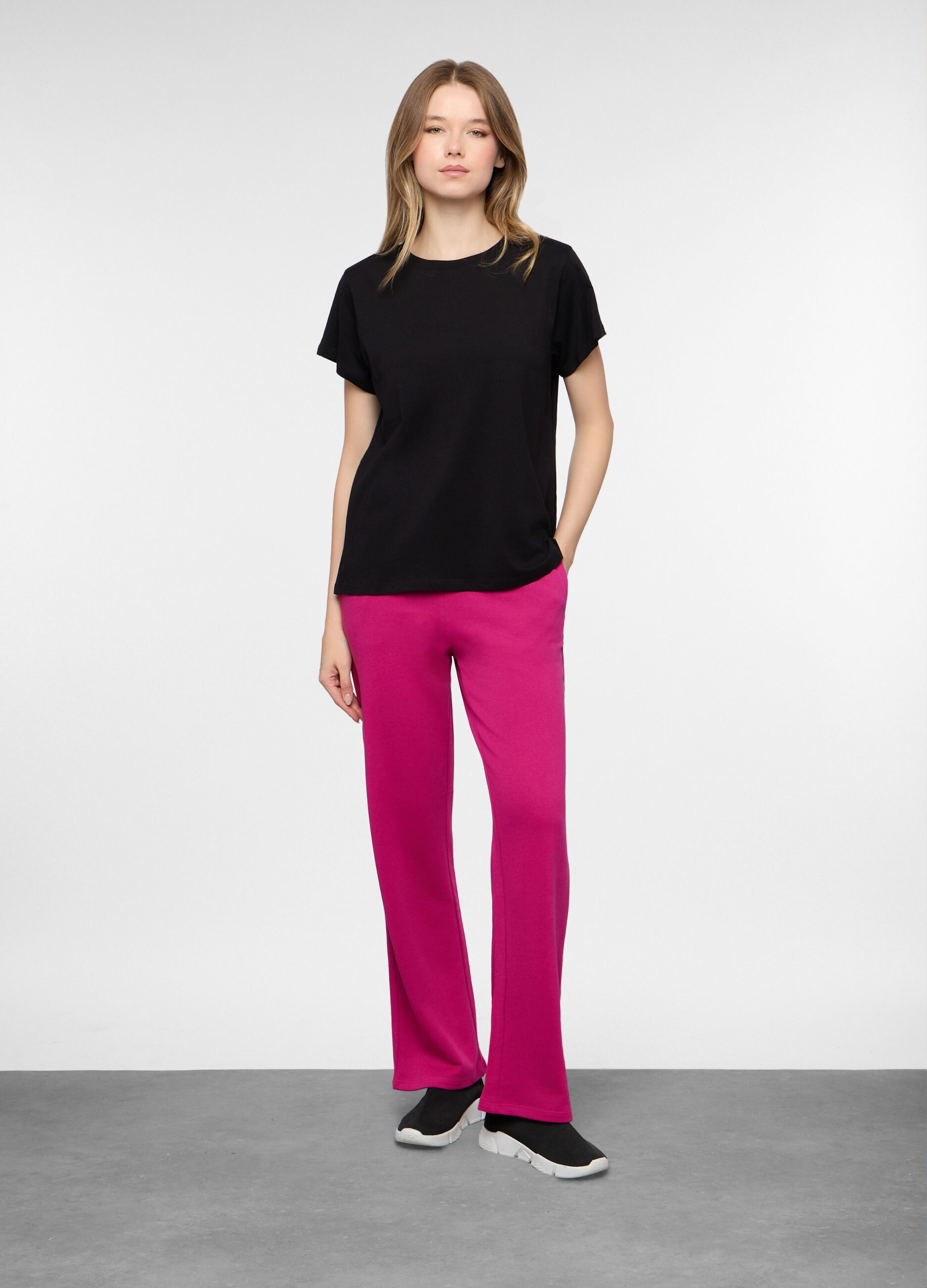 Jogger wide leg in french terry stretch donna_0