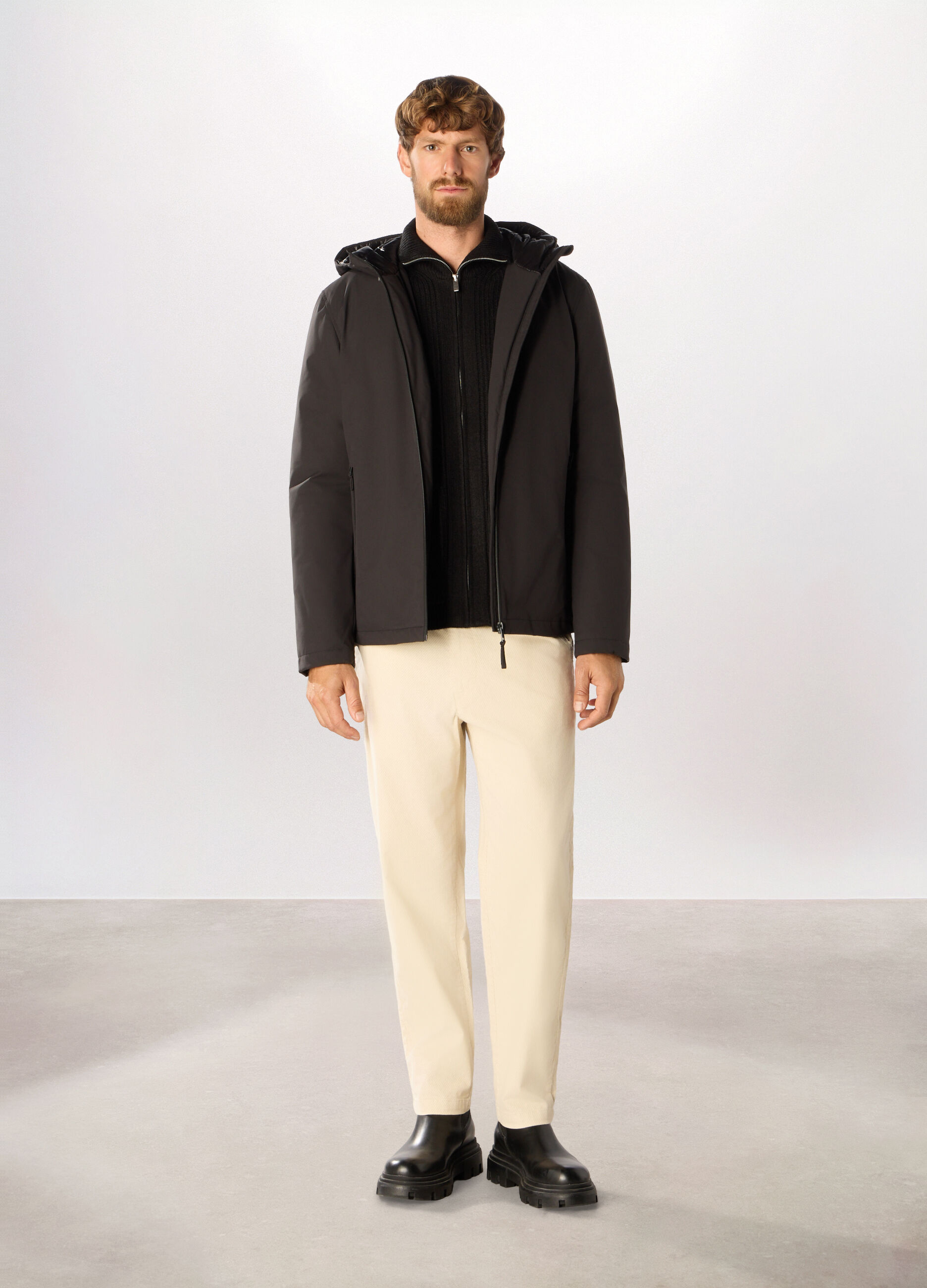 Parka corto in tessuto tecnico con zip uomo_0