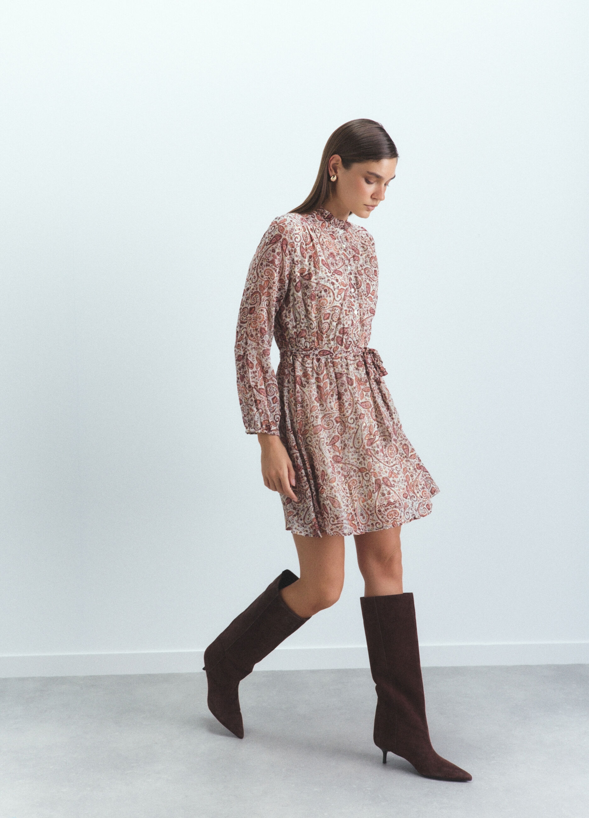 Abito corto in georgette con stampa donna_3