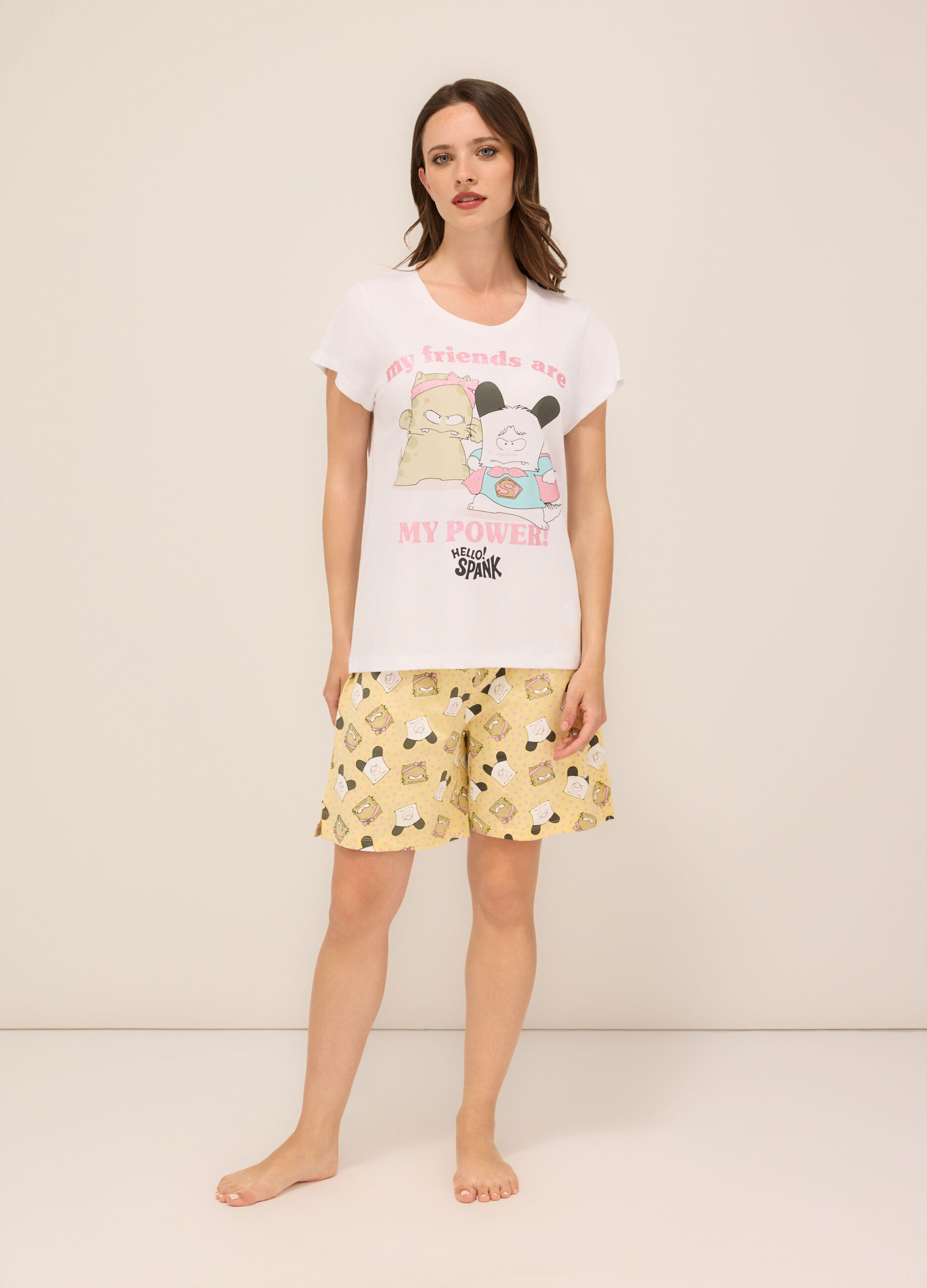 Set pigiama corto in jersey di puro cotone donna_0