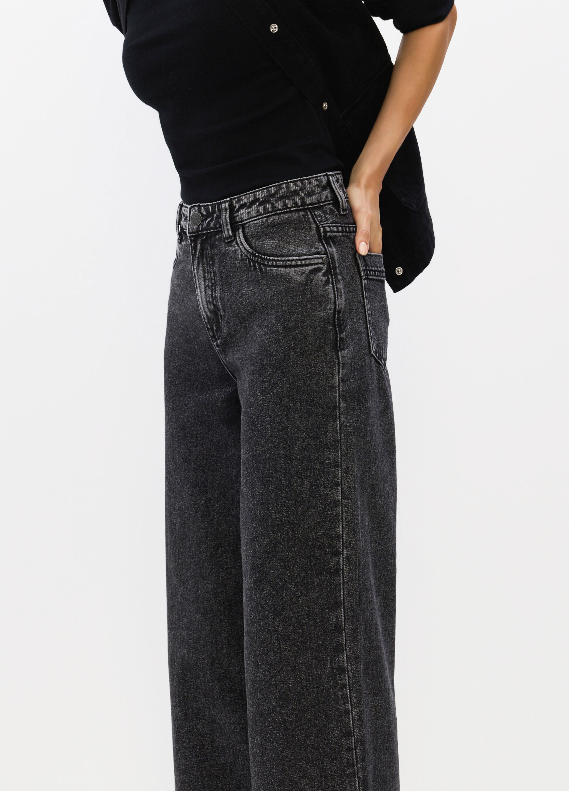 Pantaloni Culotte Fit in denim di puro cotone donna_2