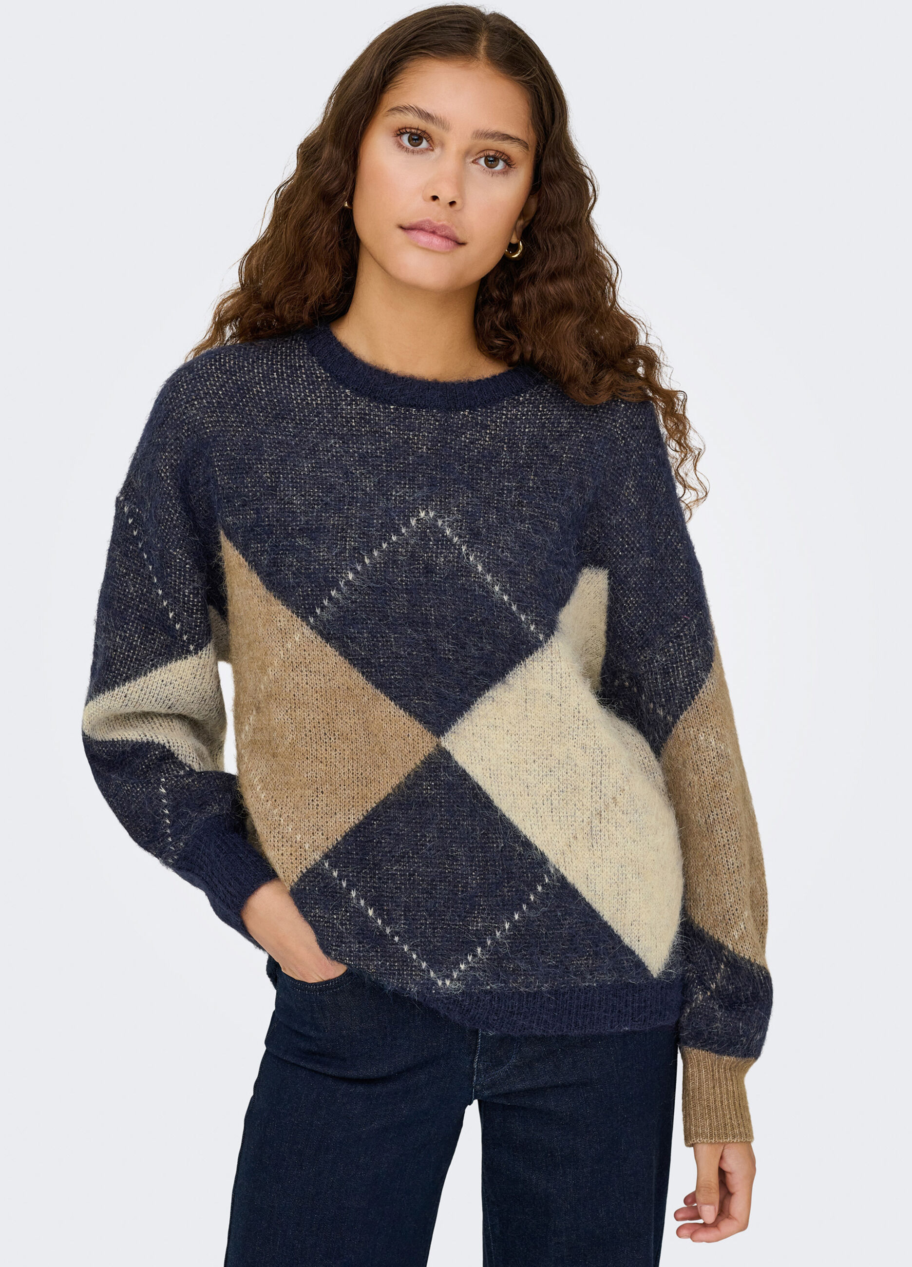 Pullover jaquard a quadri donna_3