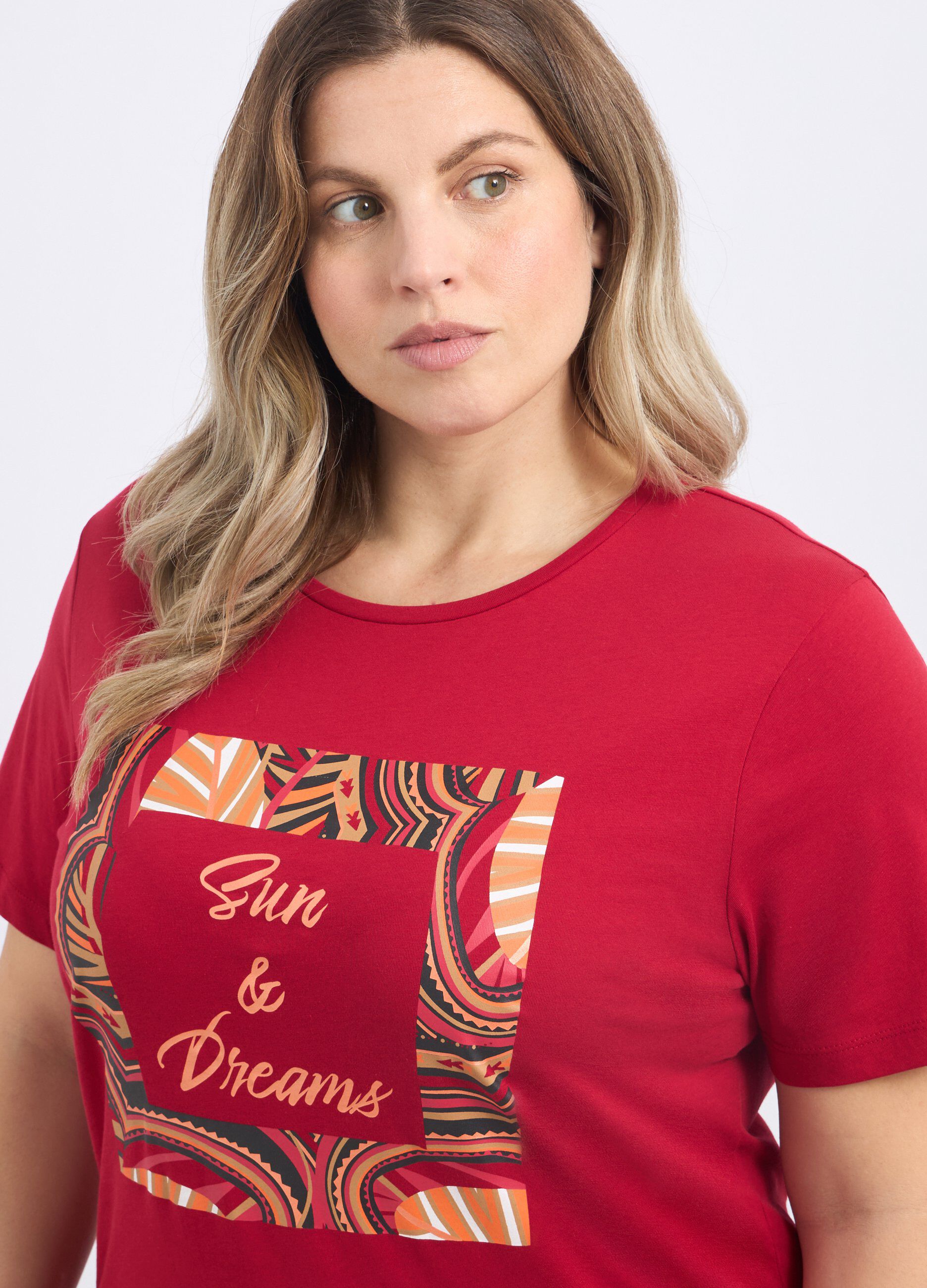 T-shirt in puro cotone con stampa donna curvy_2