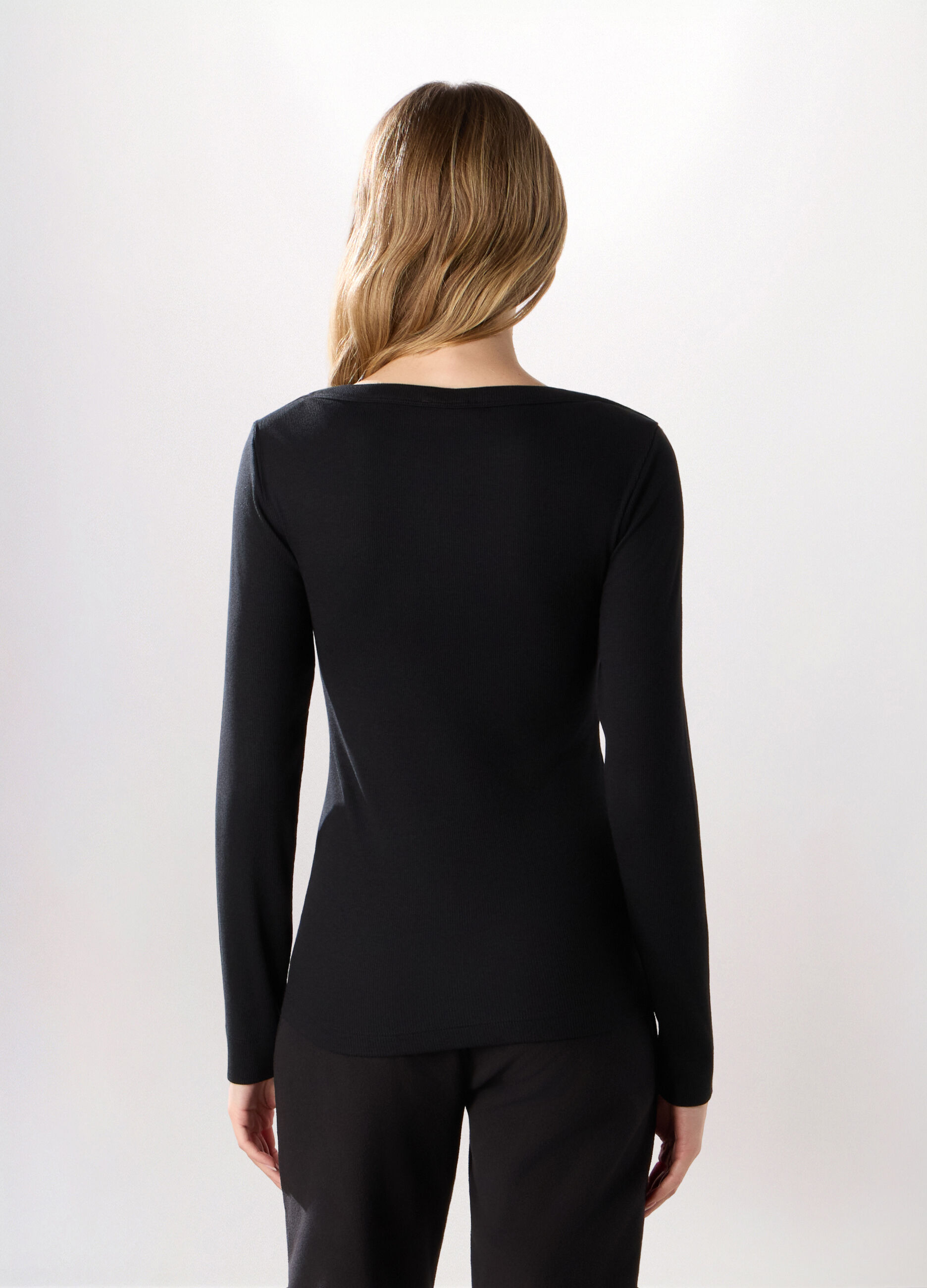 T-shirt in costina misto cotone donna_1