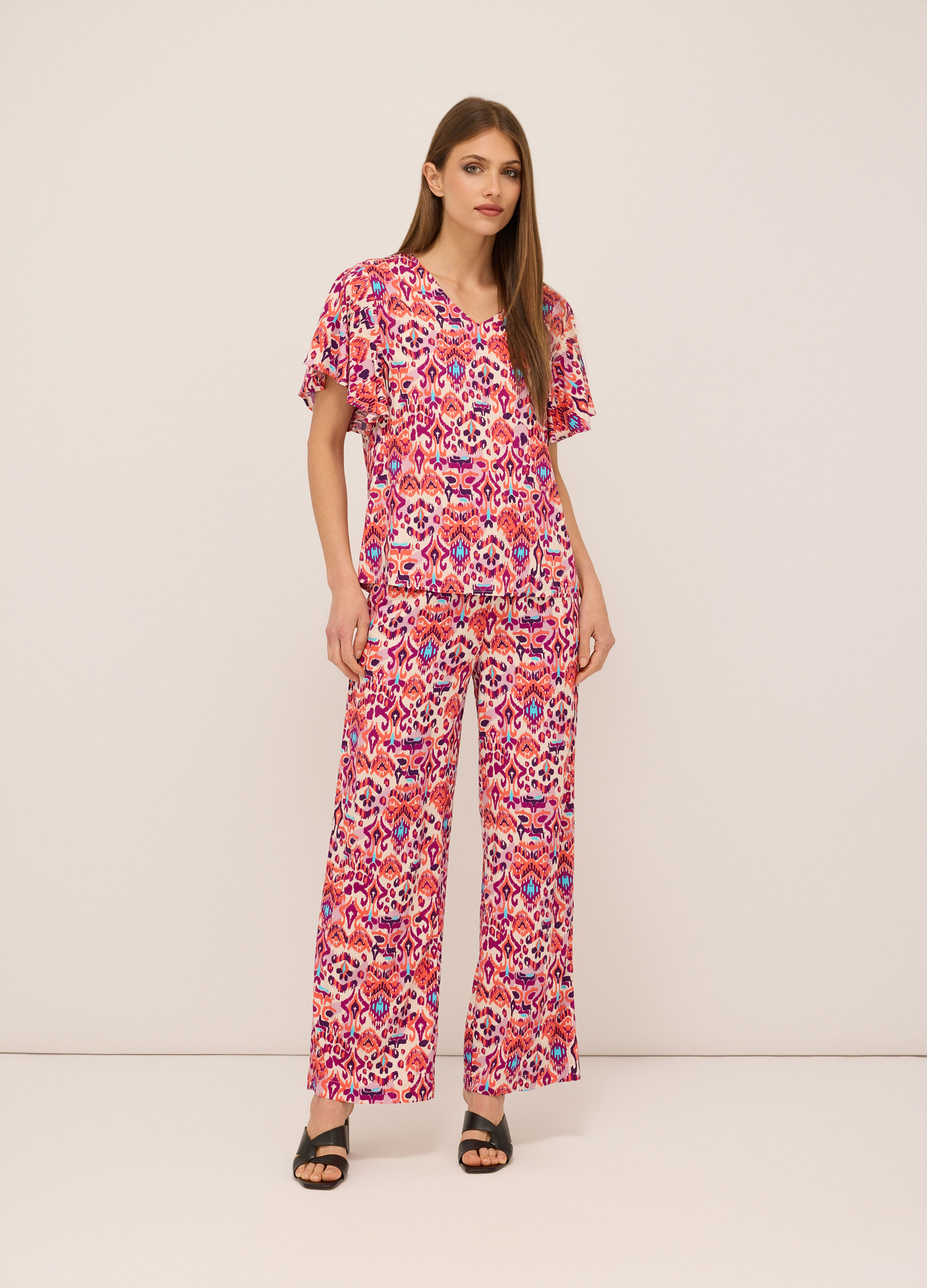 Pantaloni in pura viscosa con stampa donna_0