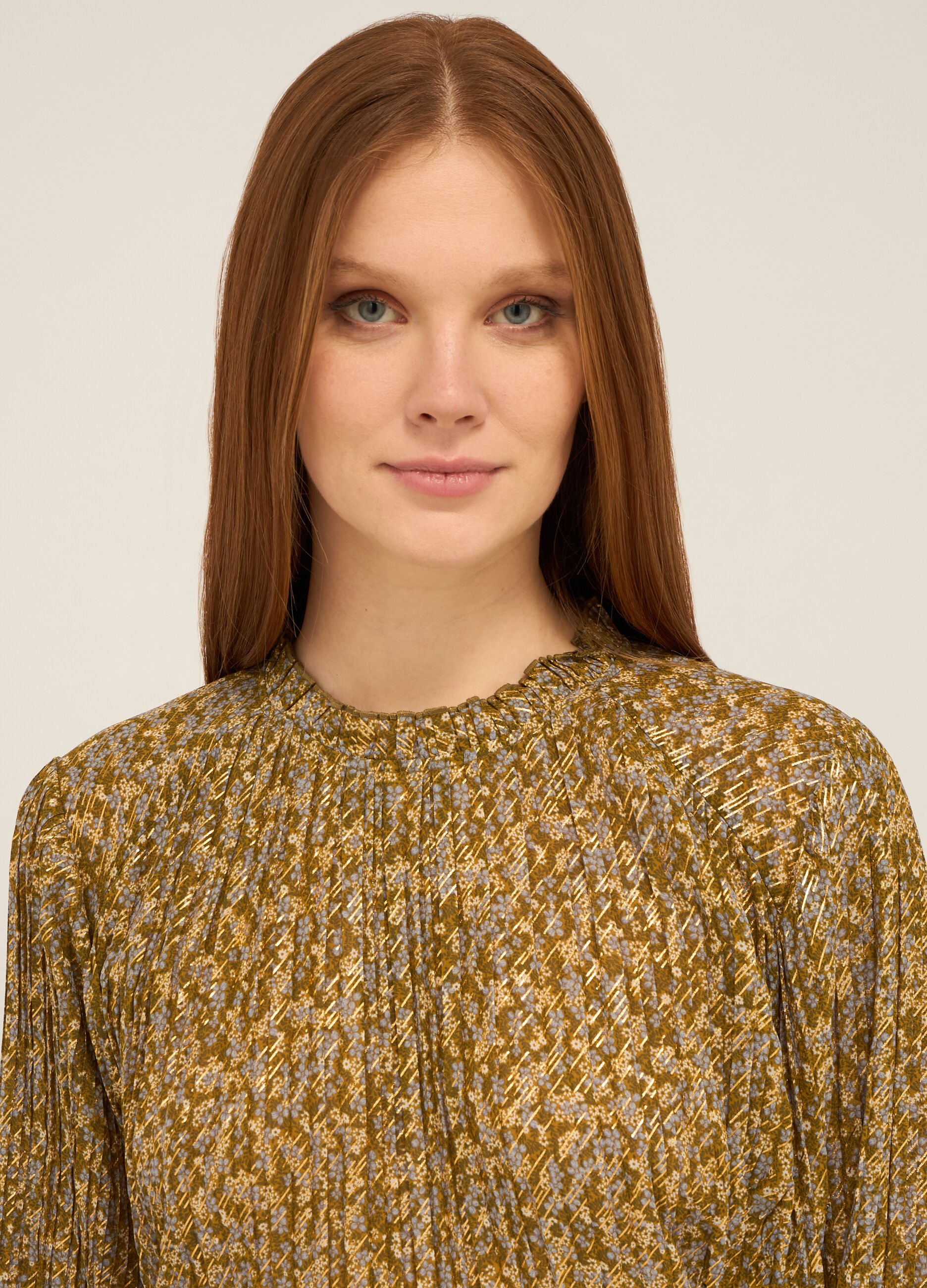 Blusa plissettata con stampa donna_2