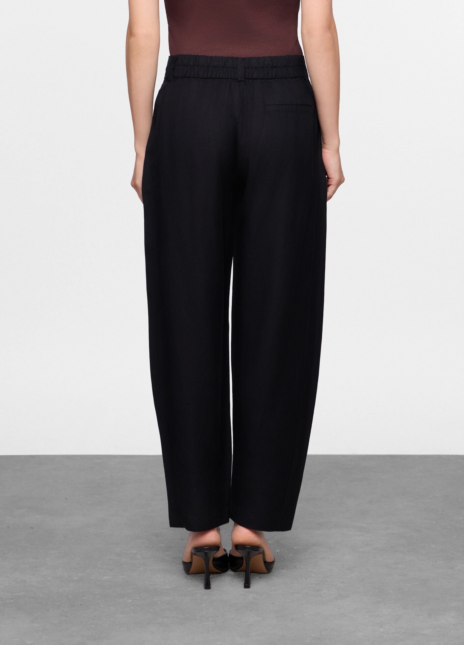 Pantaloni Fit Slouchy in twill misto lino donna_1