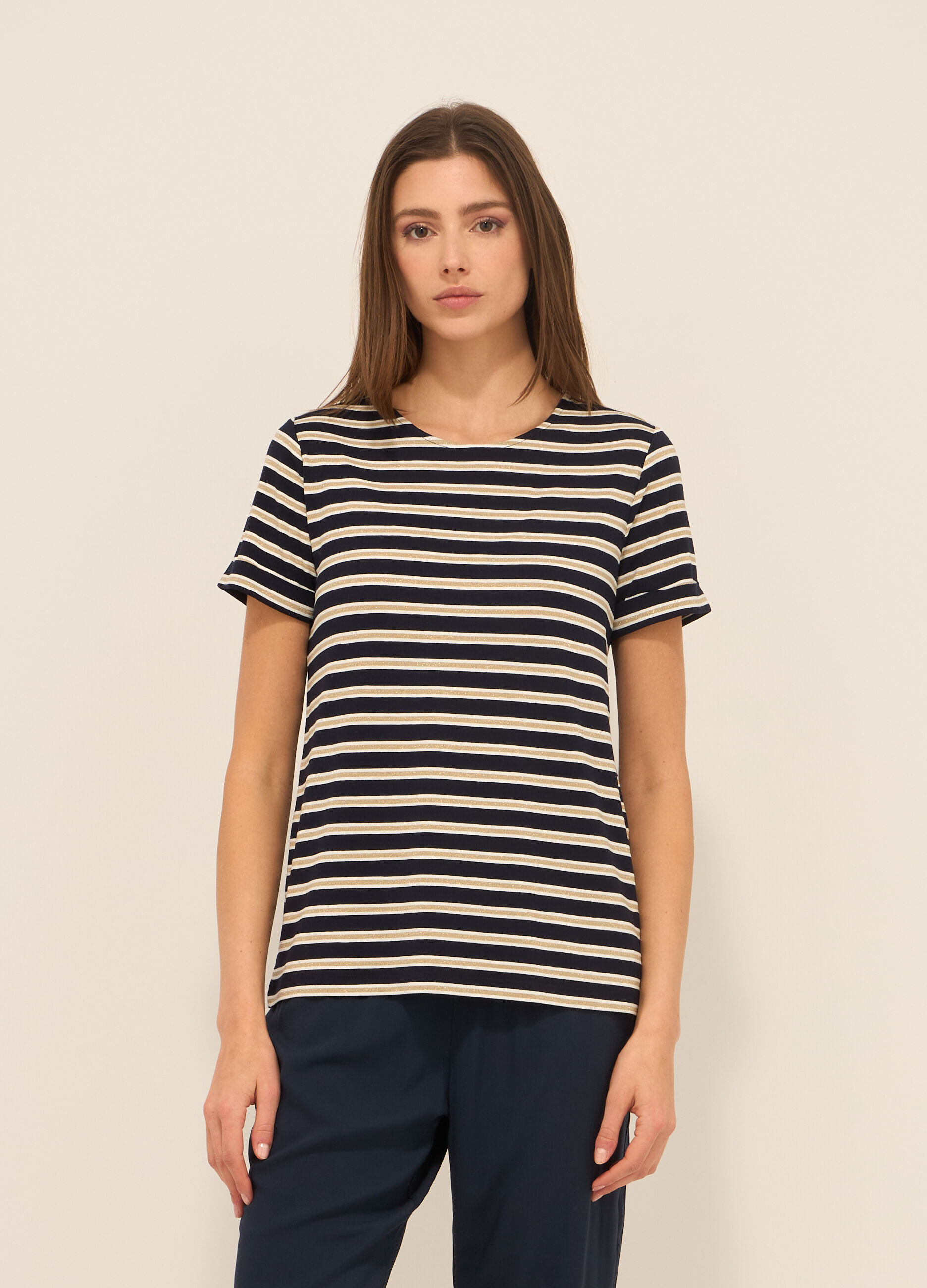 T-shirt a righe misto viscosa donna_0
