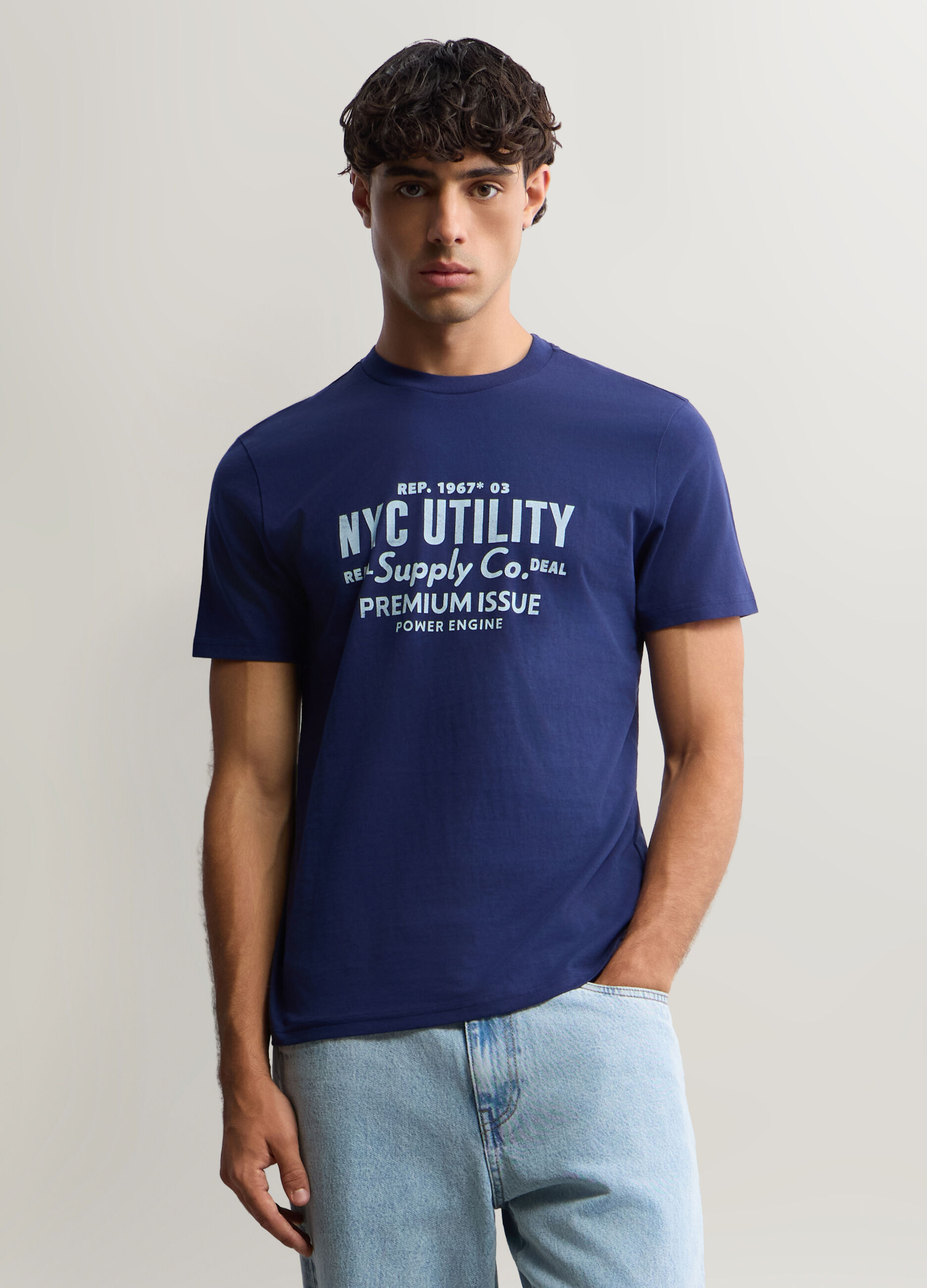 T-shirt girocollo in interlock con stampa uomo_0