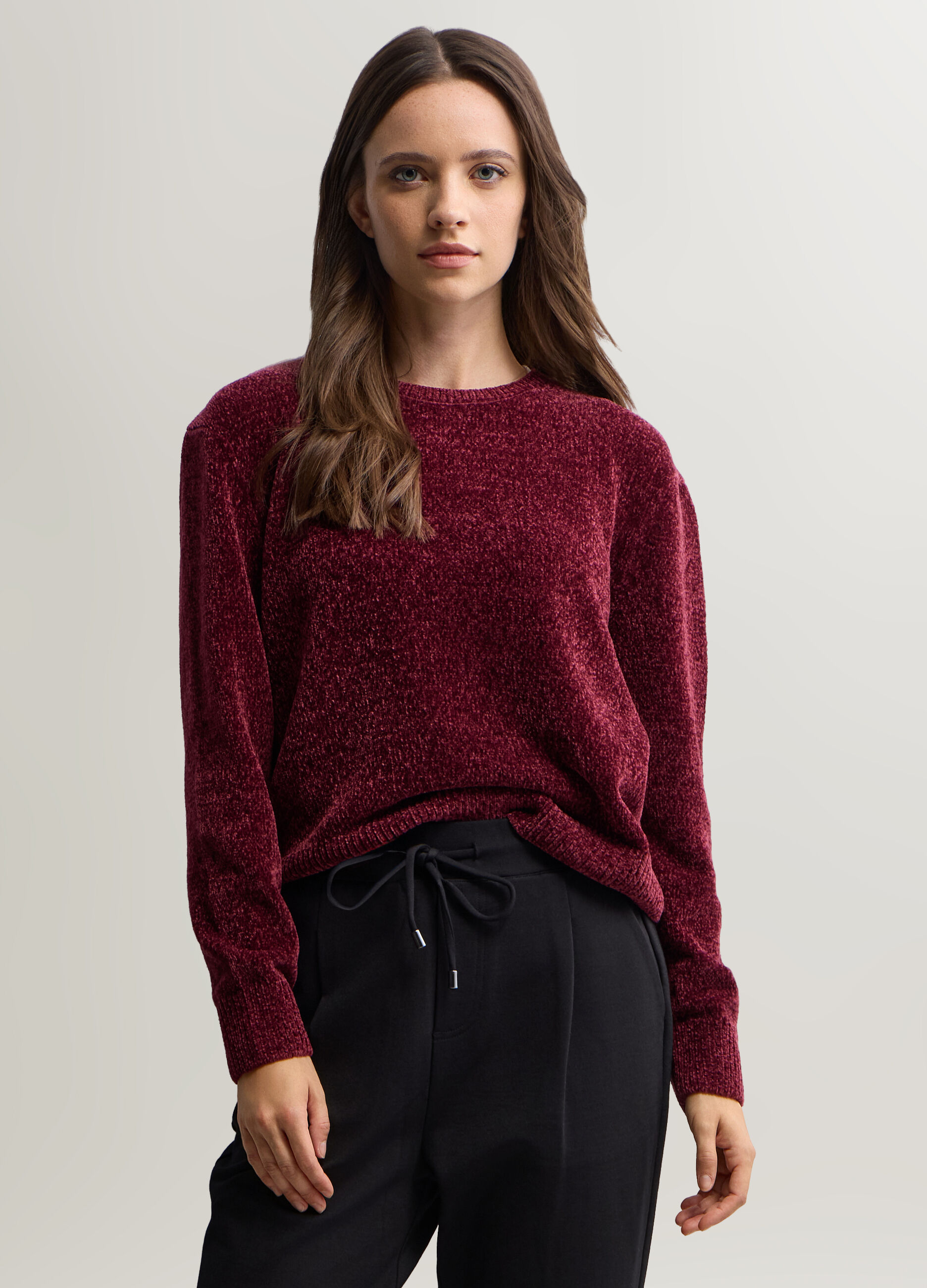 Maglione girocollo rasato in ciniglia donna_0