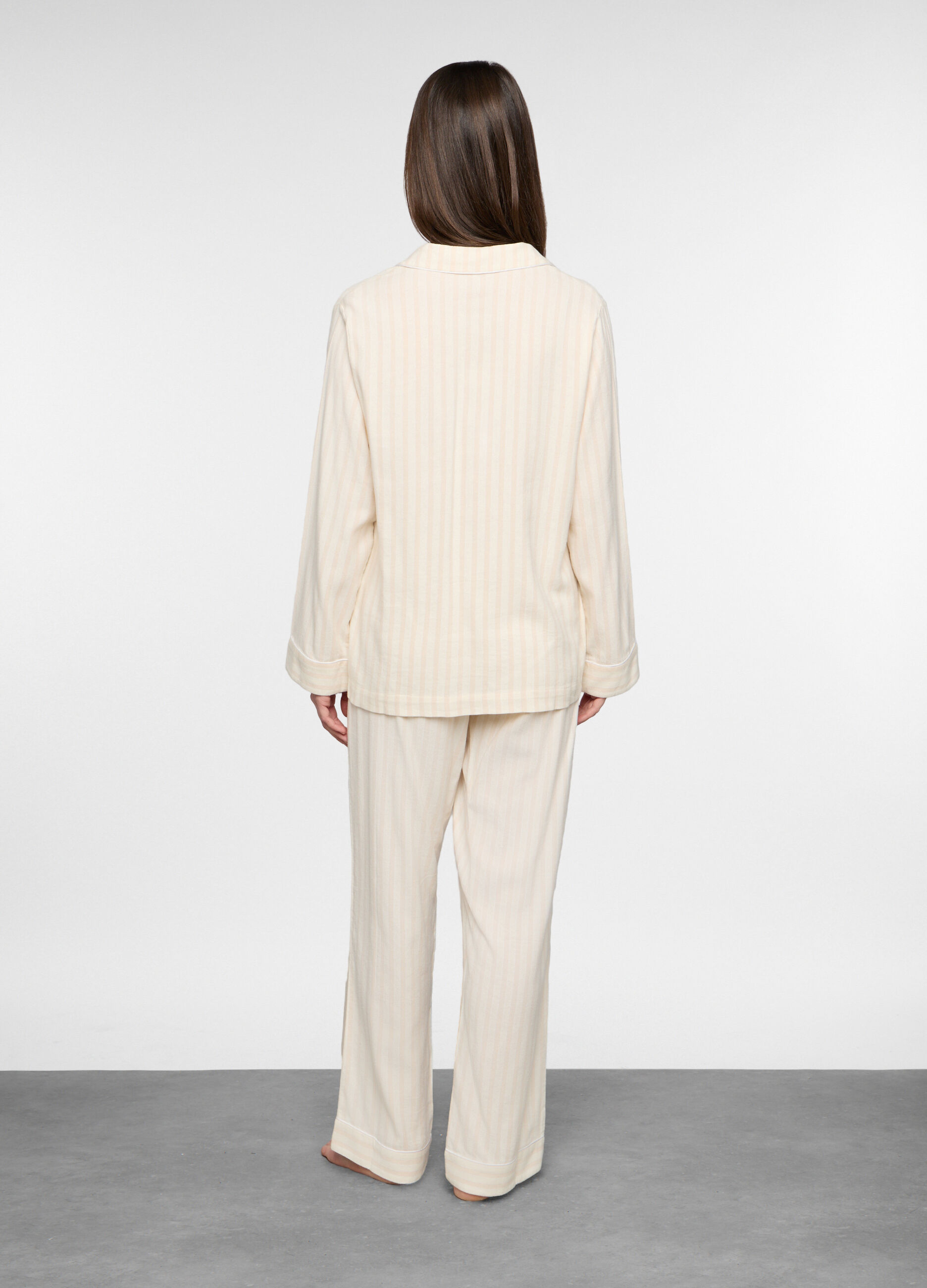 Set pigiama lungo a righe in flanella misto cotone donna_1