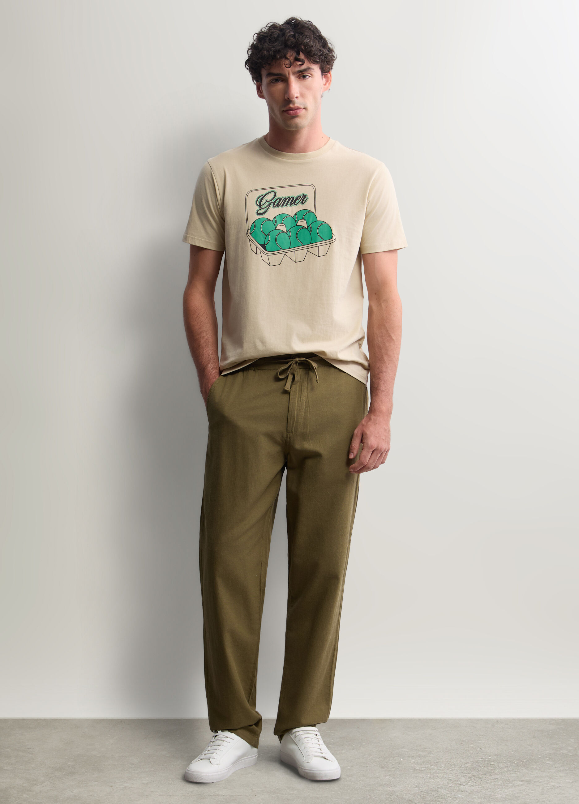 Pantalone chino in viscosa, cotone e lino uomo_0