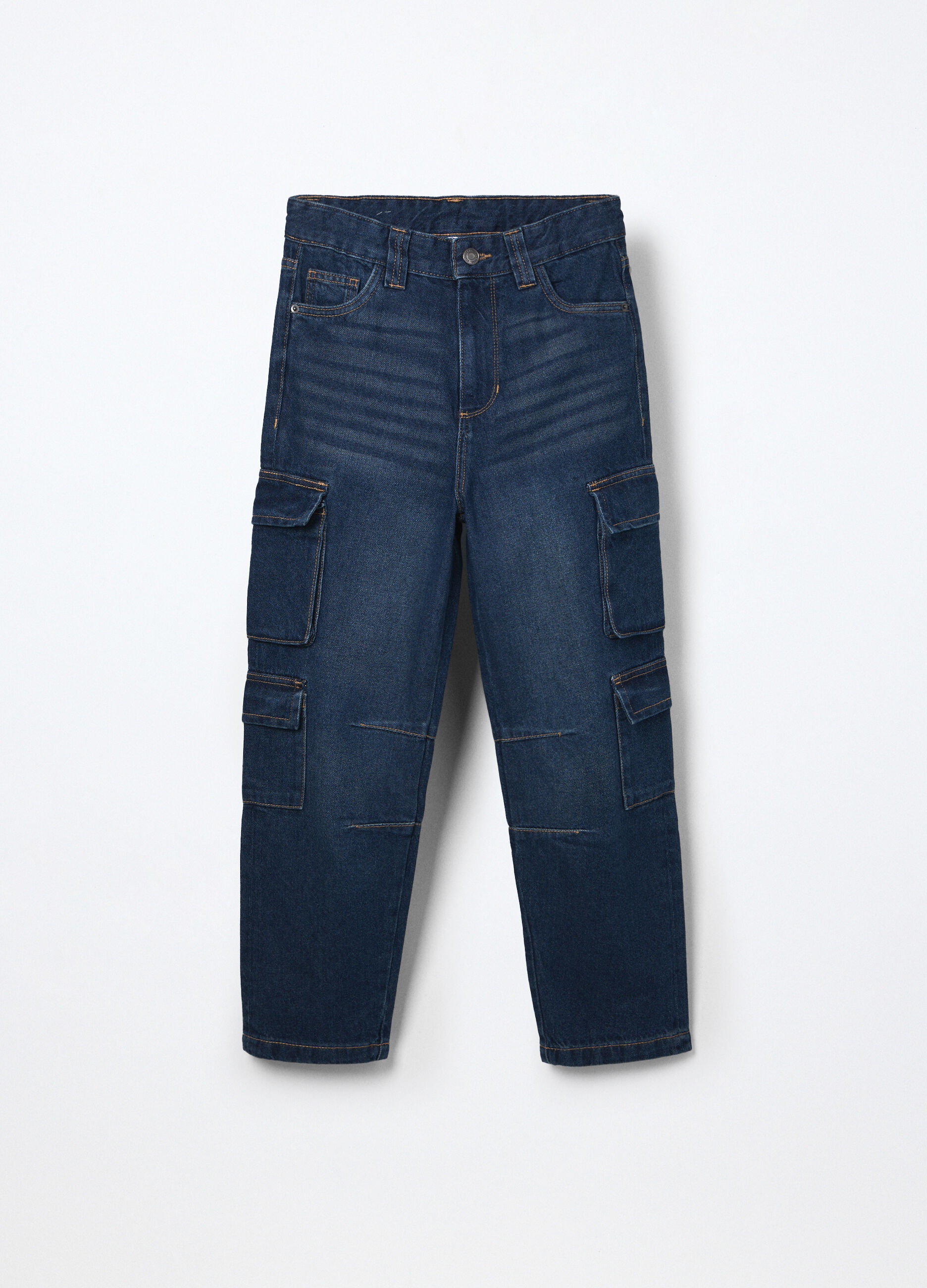 Pantaloni cargo in denim di puro cotone ragazzo_0