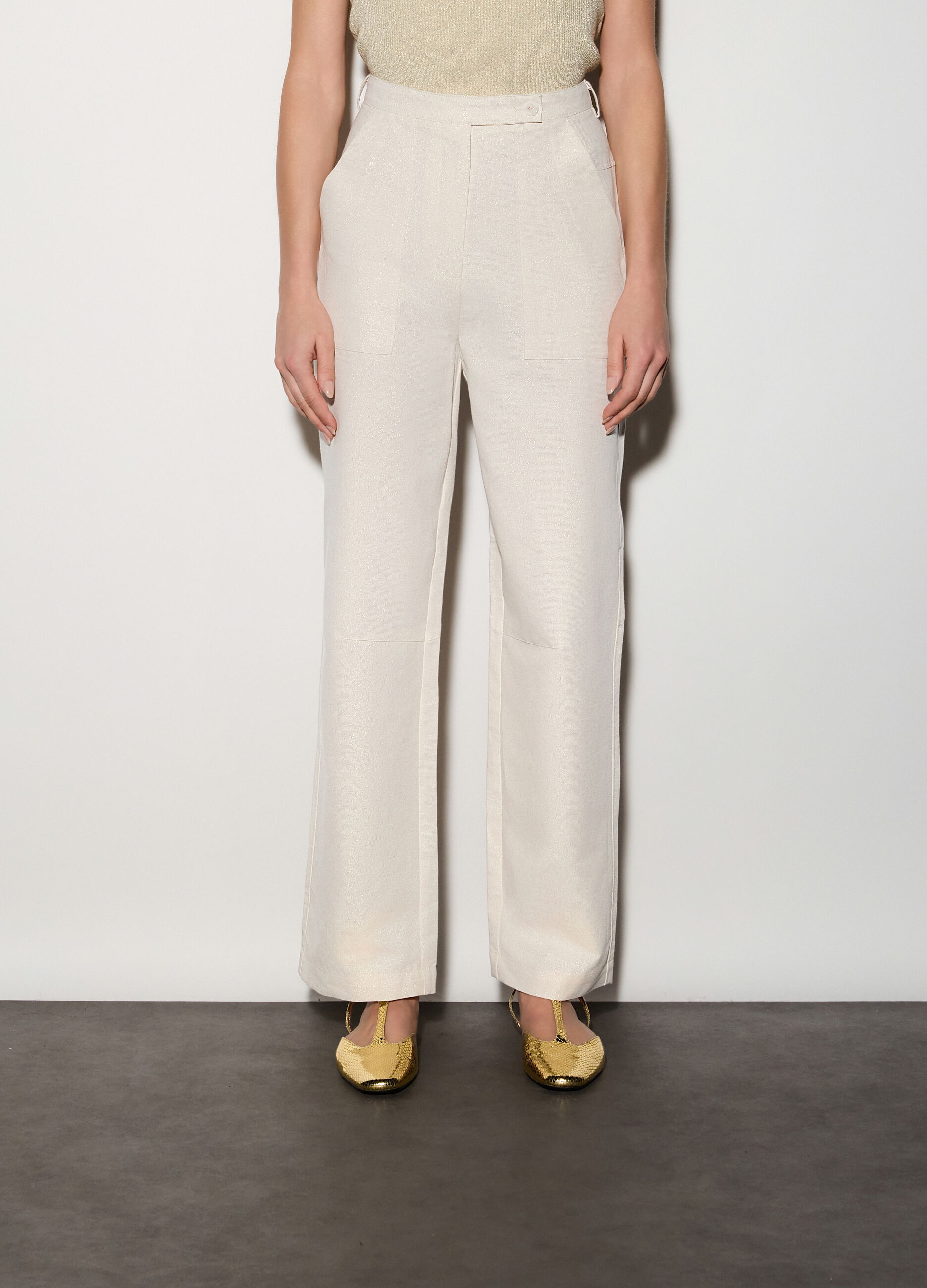 Pantaloni straight fit misto lino donna_1