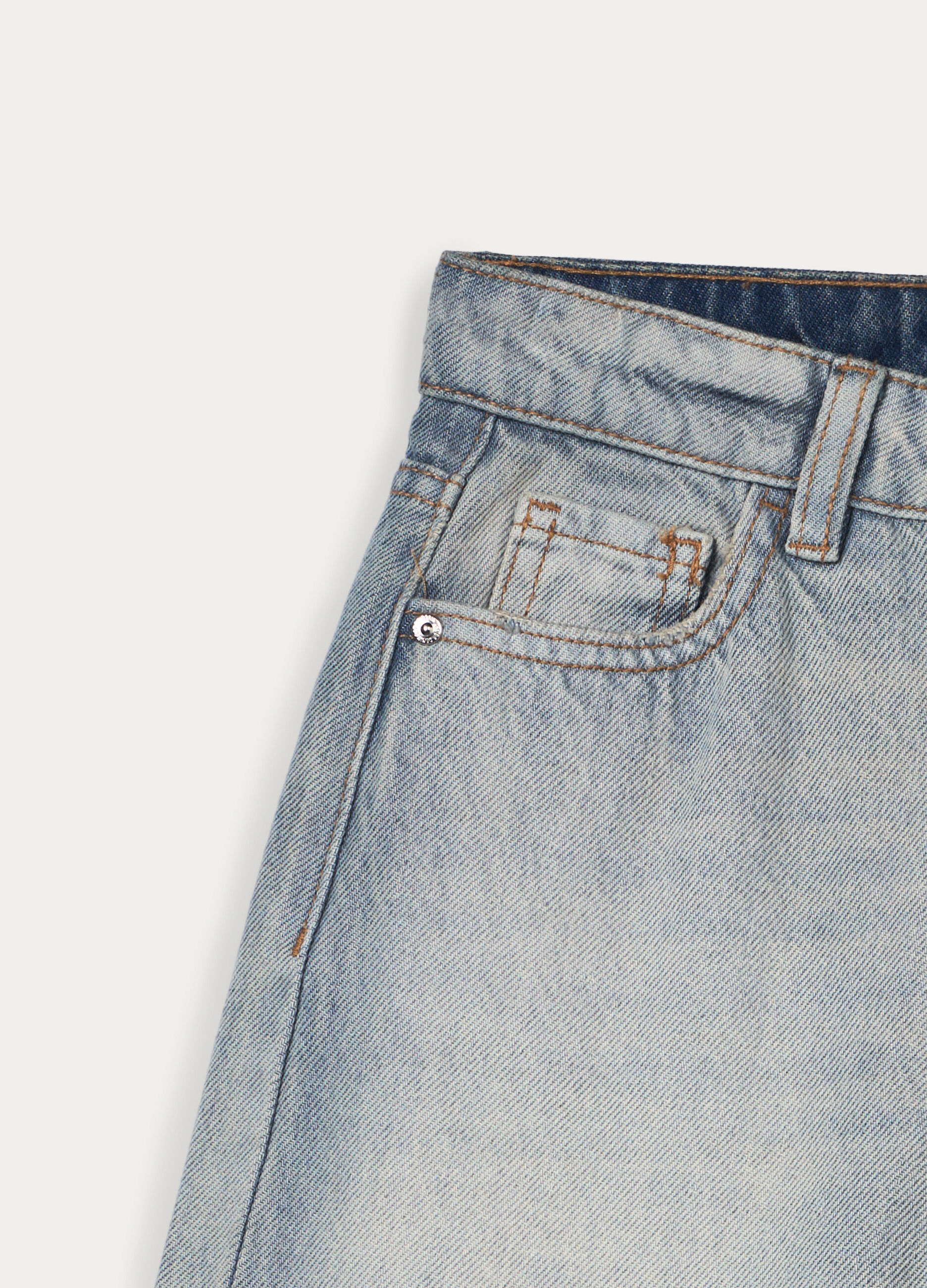 Pantaloni wide leg in denim di puro cotone ragazza_2