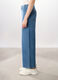 Pantaloni wide leg in denim di puro cotone donna_3