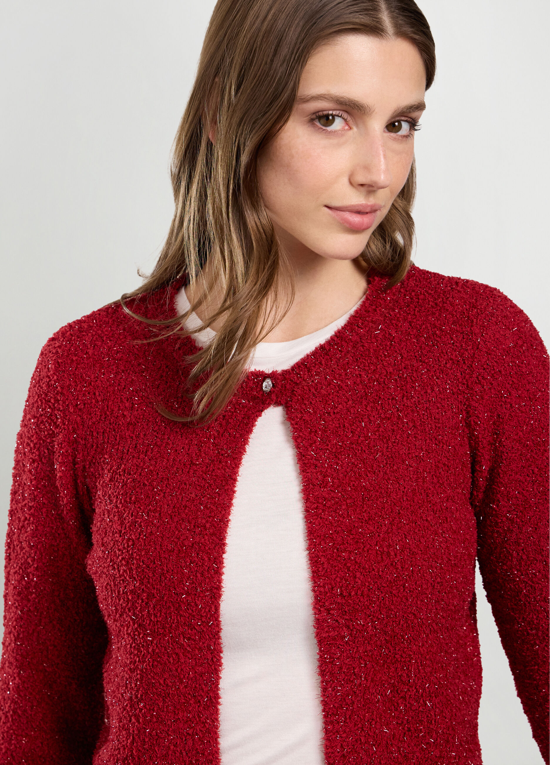 Cardigan tricot con filo lurex donna_2