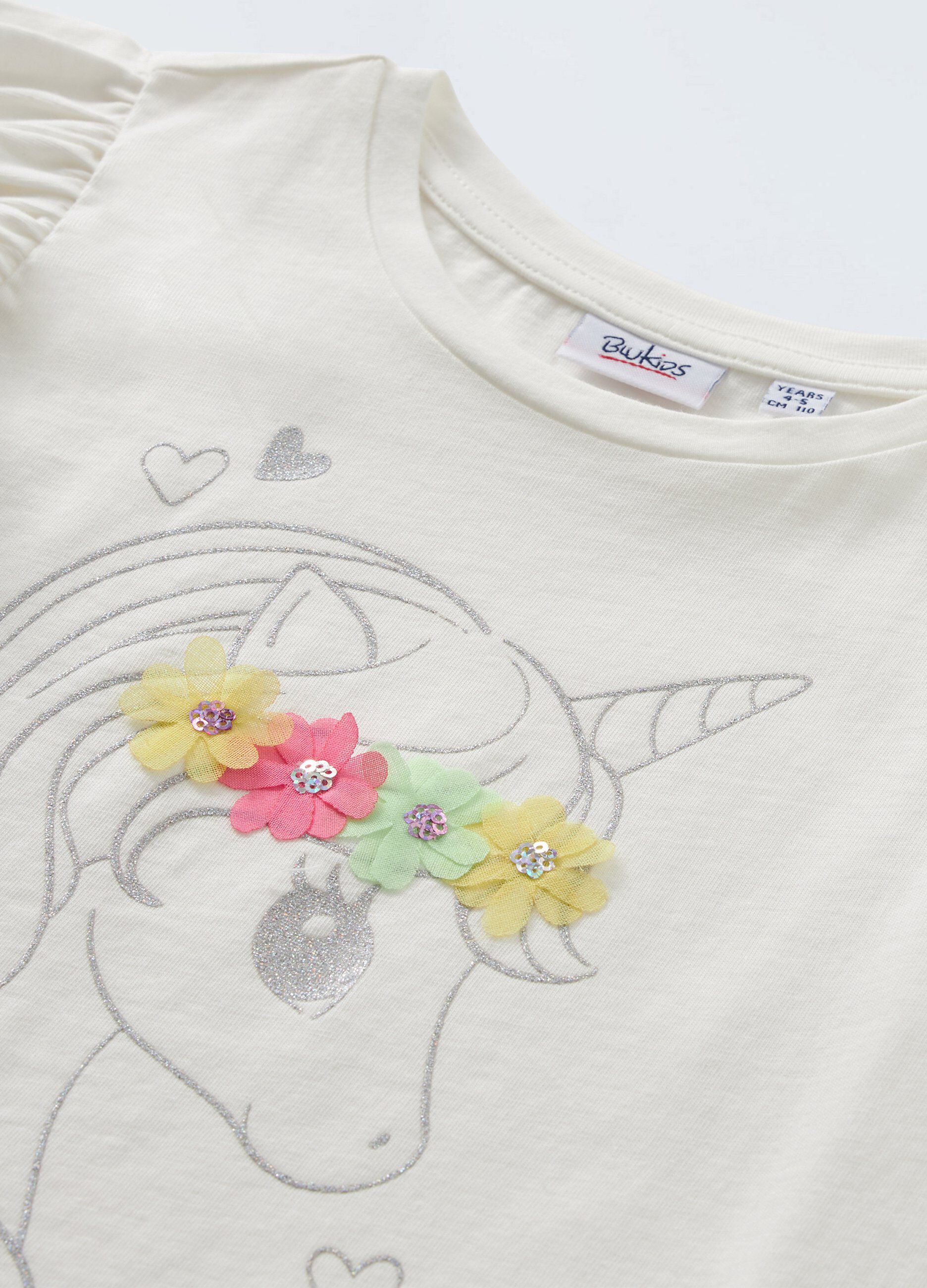 T-shirt in puro cotone con rouches bambina