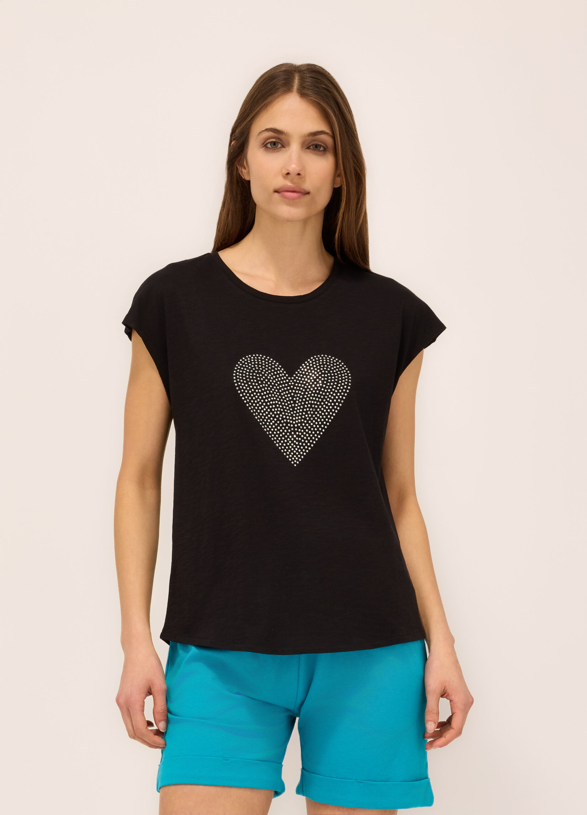 T-shirt in jersey slub di puro cotone donna_0