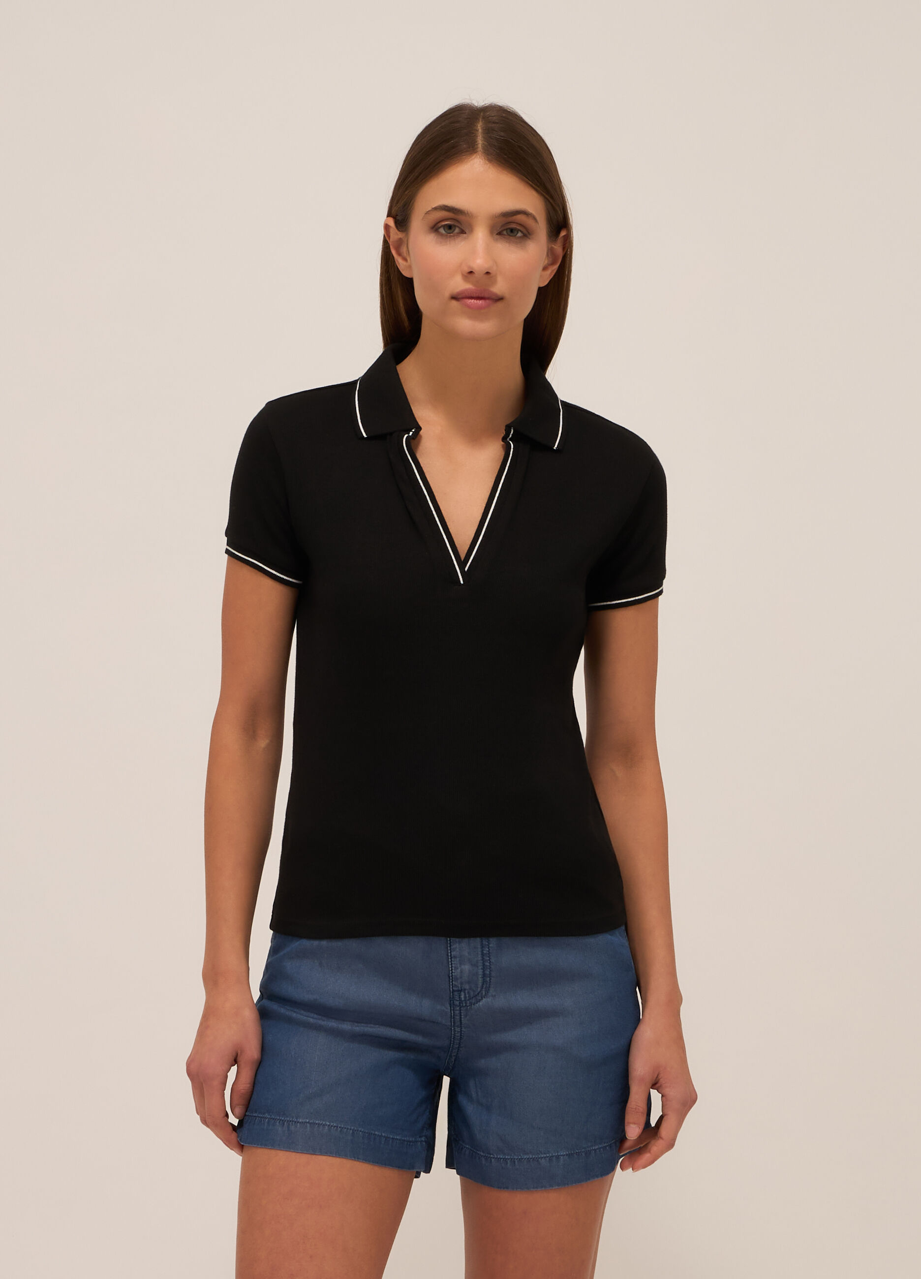 Polo in costina di cotone stretch donna_0