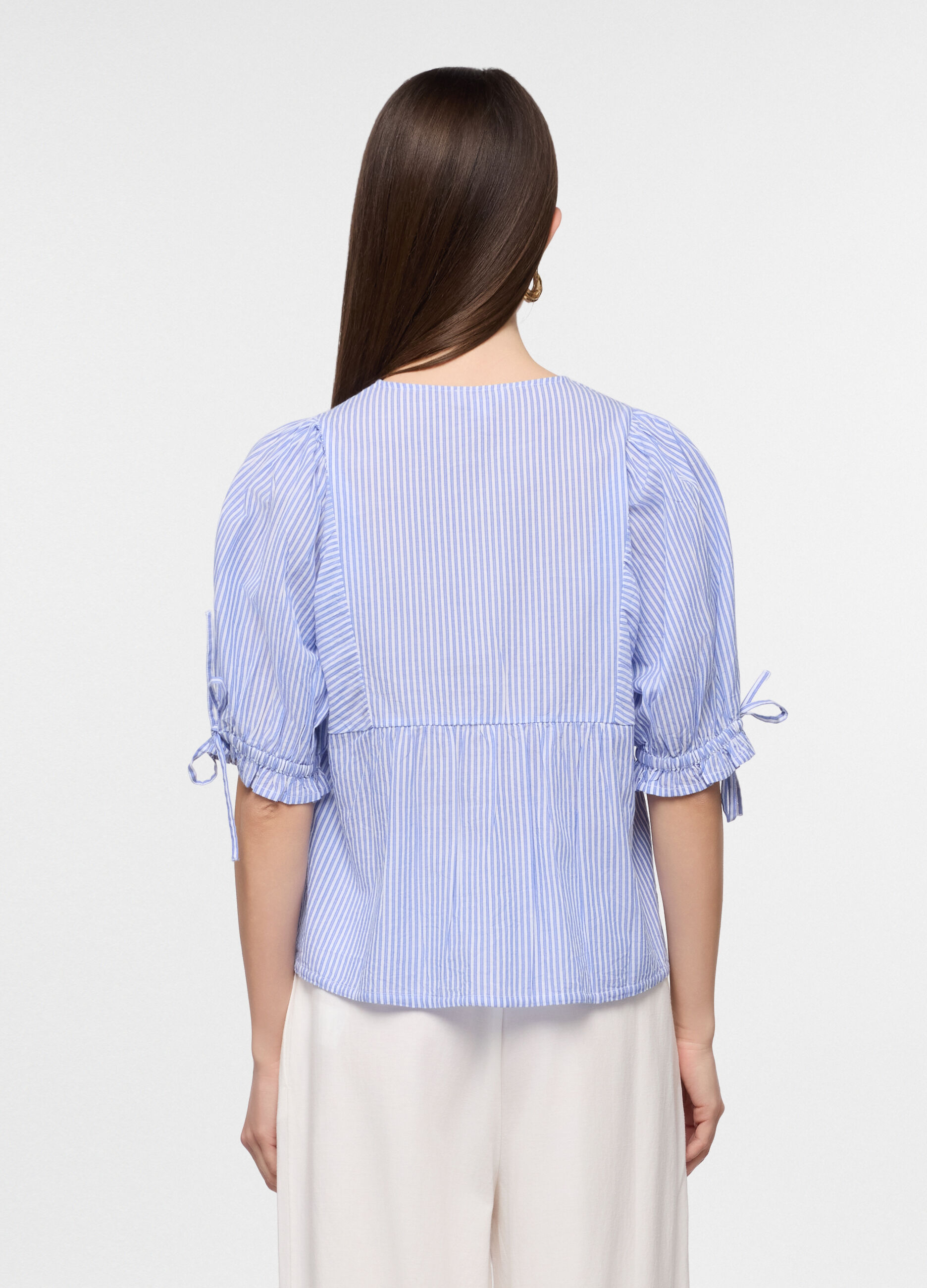 Camicia over fit con scollo rotondo in puro cotone voile donna_1
