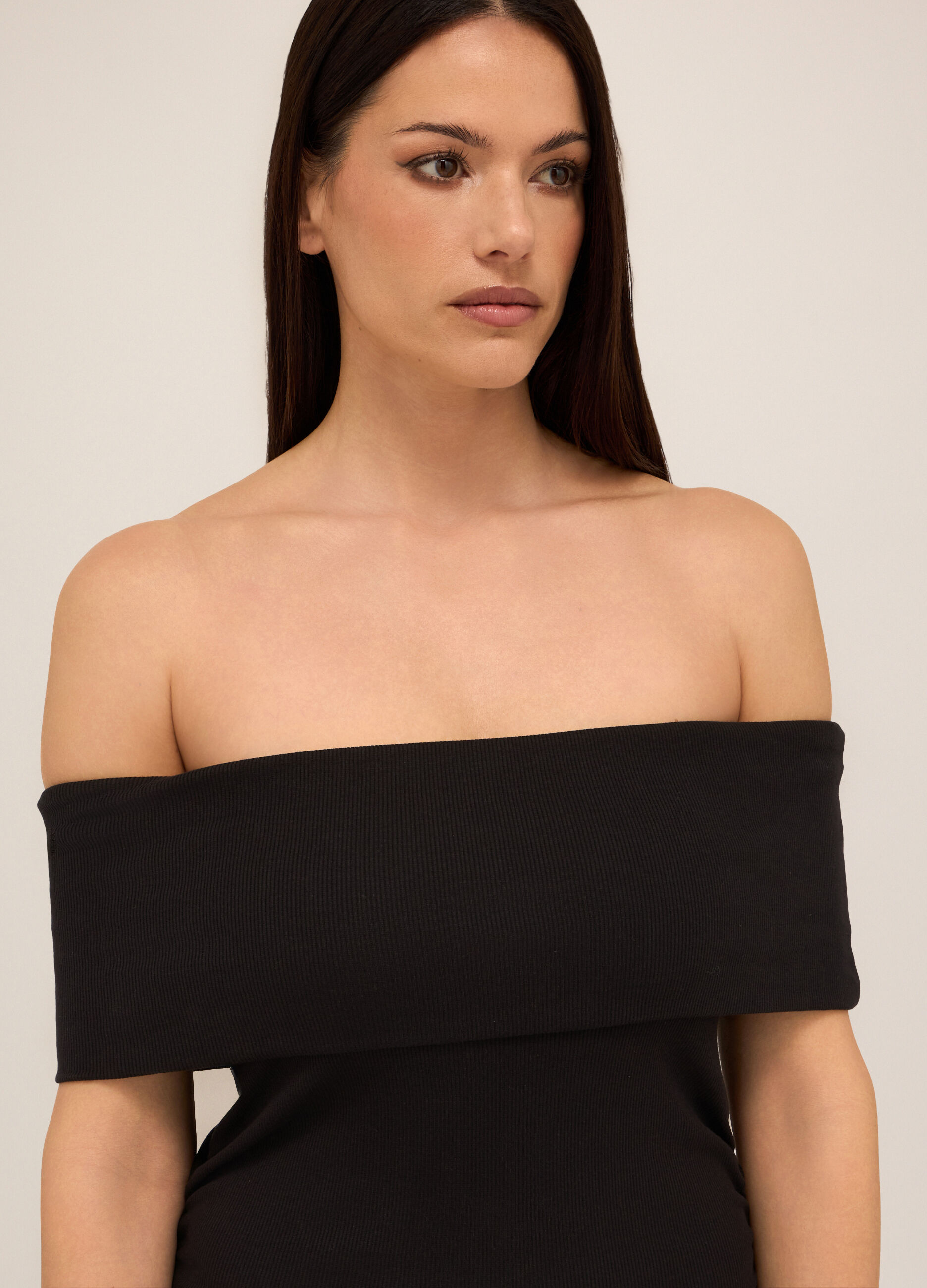 Tubino corto in costina di cotone stretch donna_2