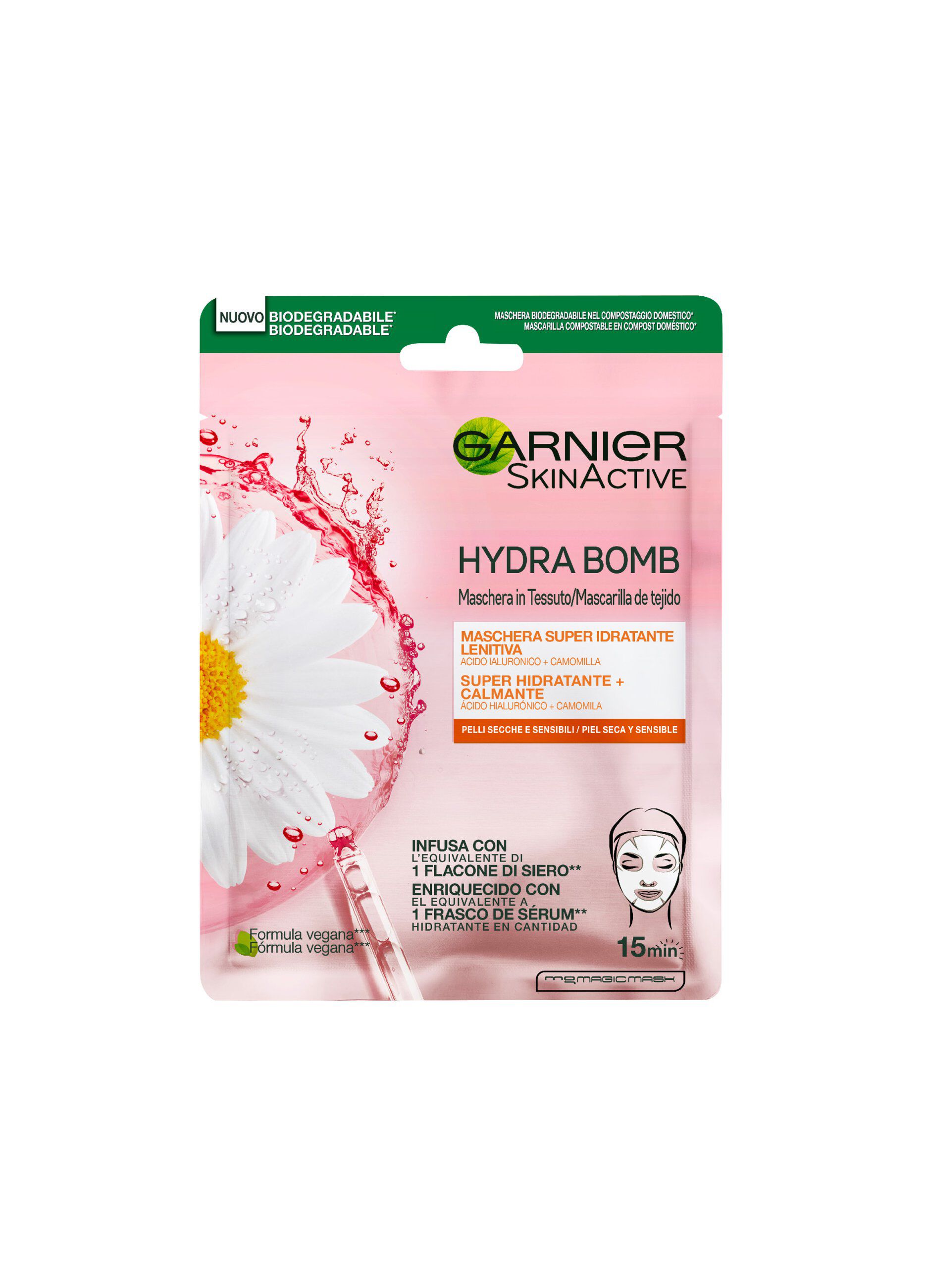 Garnier Maschera in Tessuto HydraBomb, Formula Idratante e Lenitiva per Pelli Secche e Sensibili, Camomilla, 32 ml._0