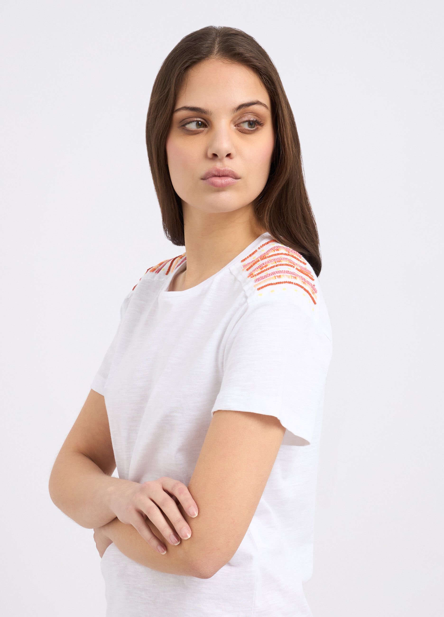 T-shirt in puro cotone con ricamo donna