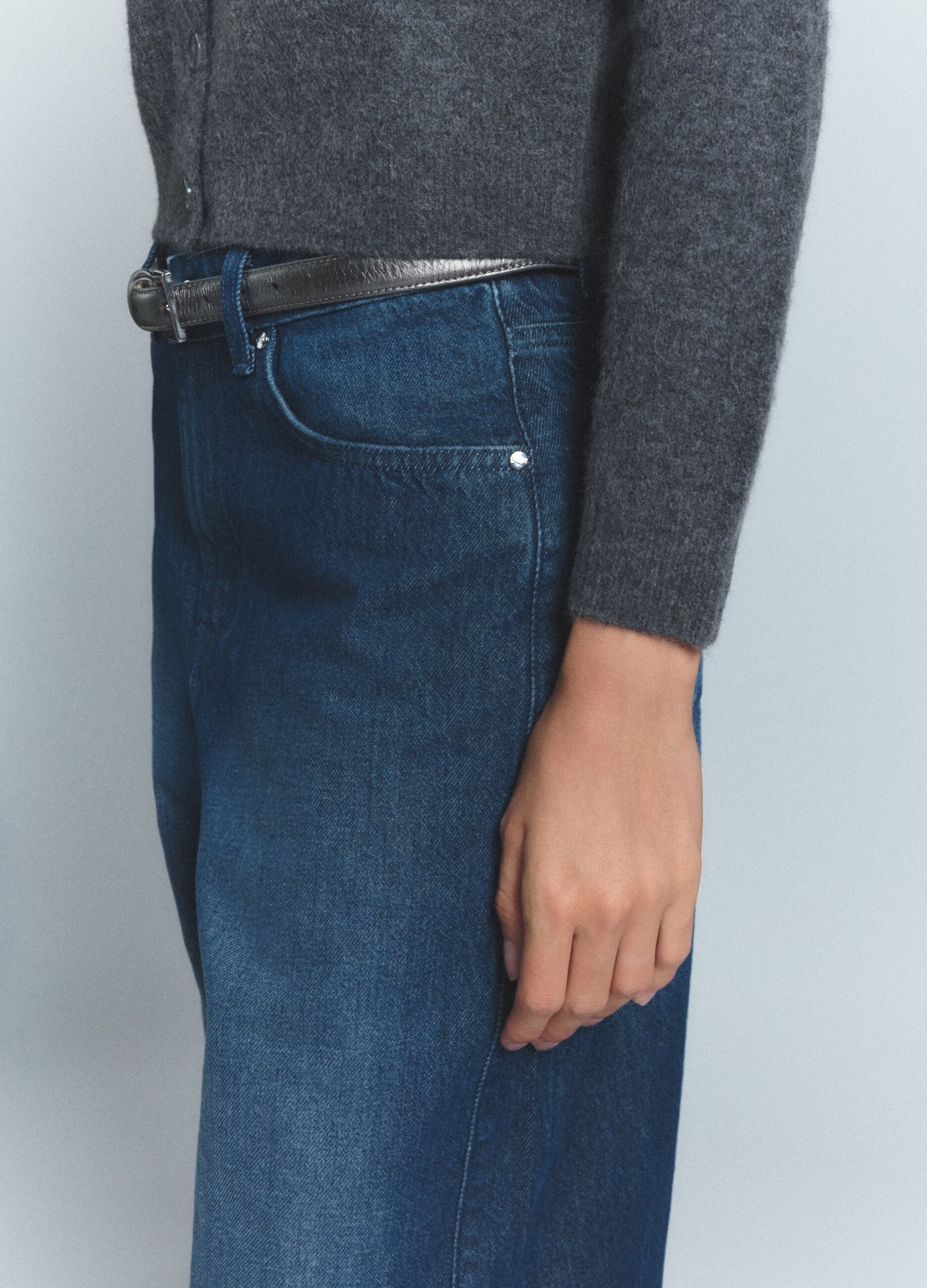 Pantaloni Barrel Fit in denim di puro cotone donna_4
