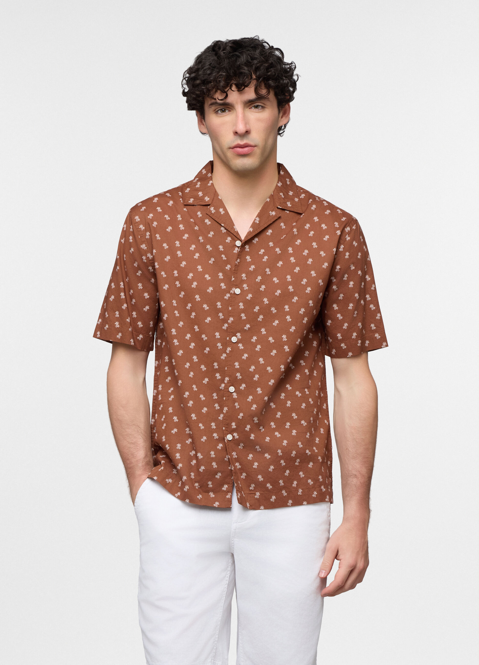Camicia a maniche corte in cotone con stampa uomo